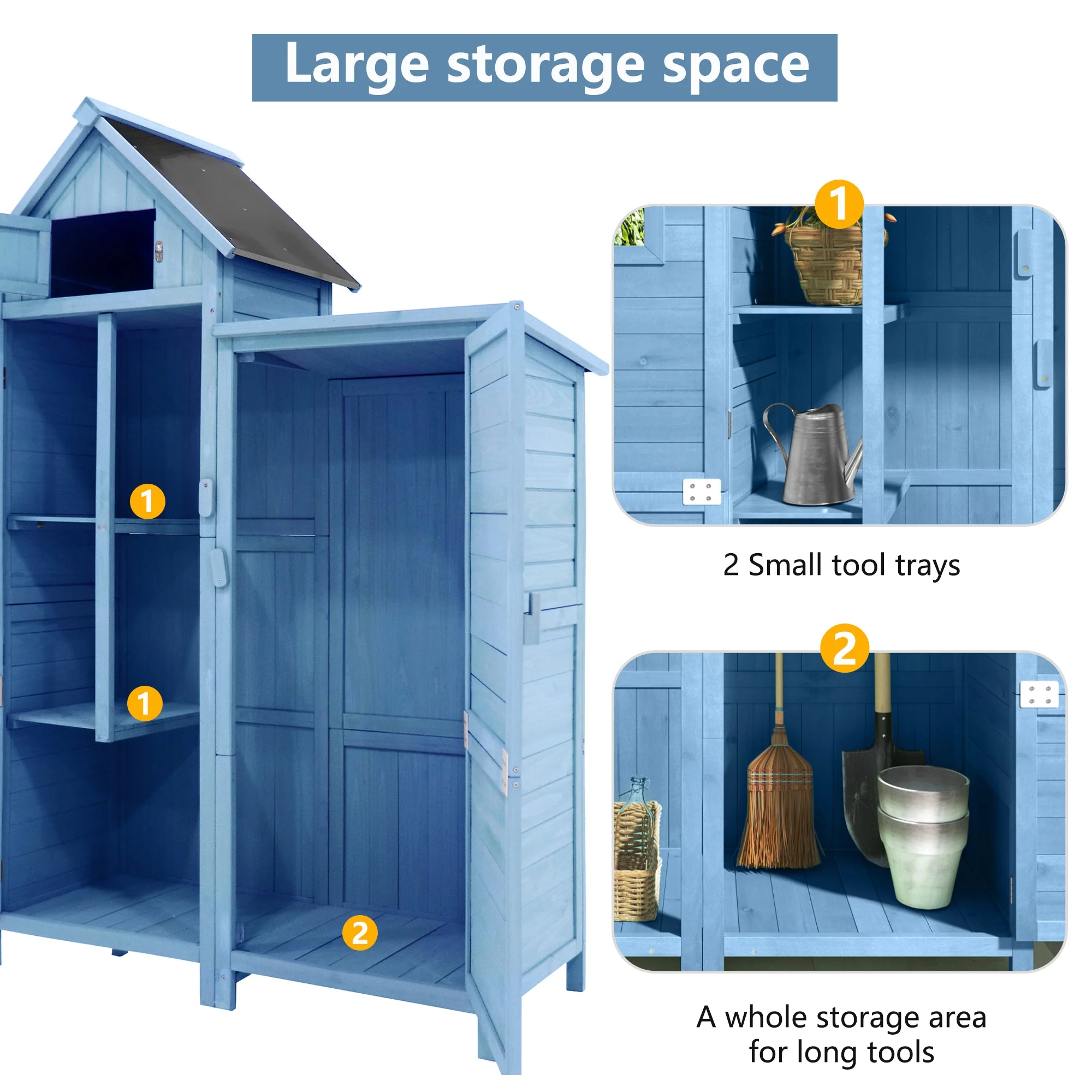 Garden Tool Shed Weatherproof Wood Storage Cabinet 118x54x173cm, Blue - Image 10