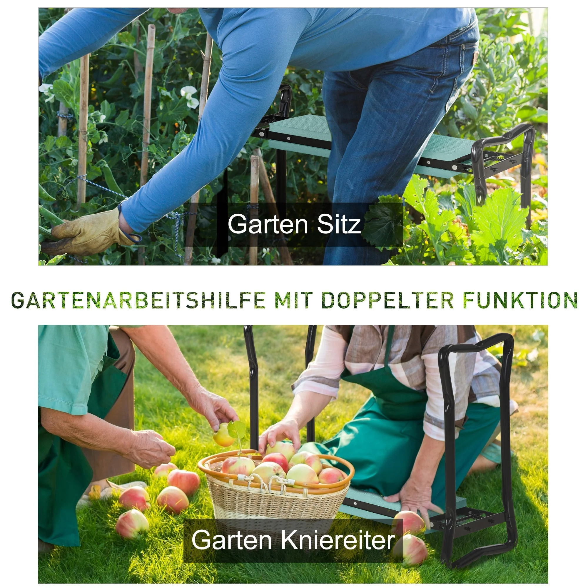 Gardening Kneeler, Foldable Stool, Kneeling Aid 150 kg, EVA Foam Steel, Dark Green - Image 4