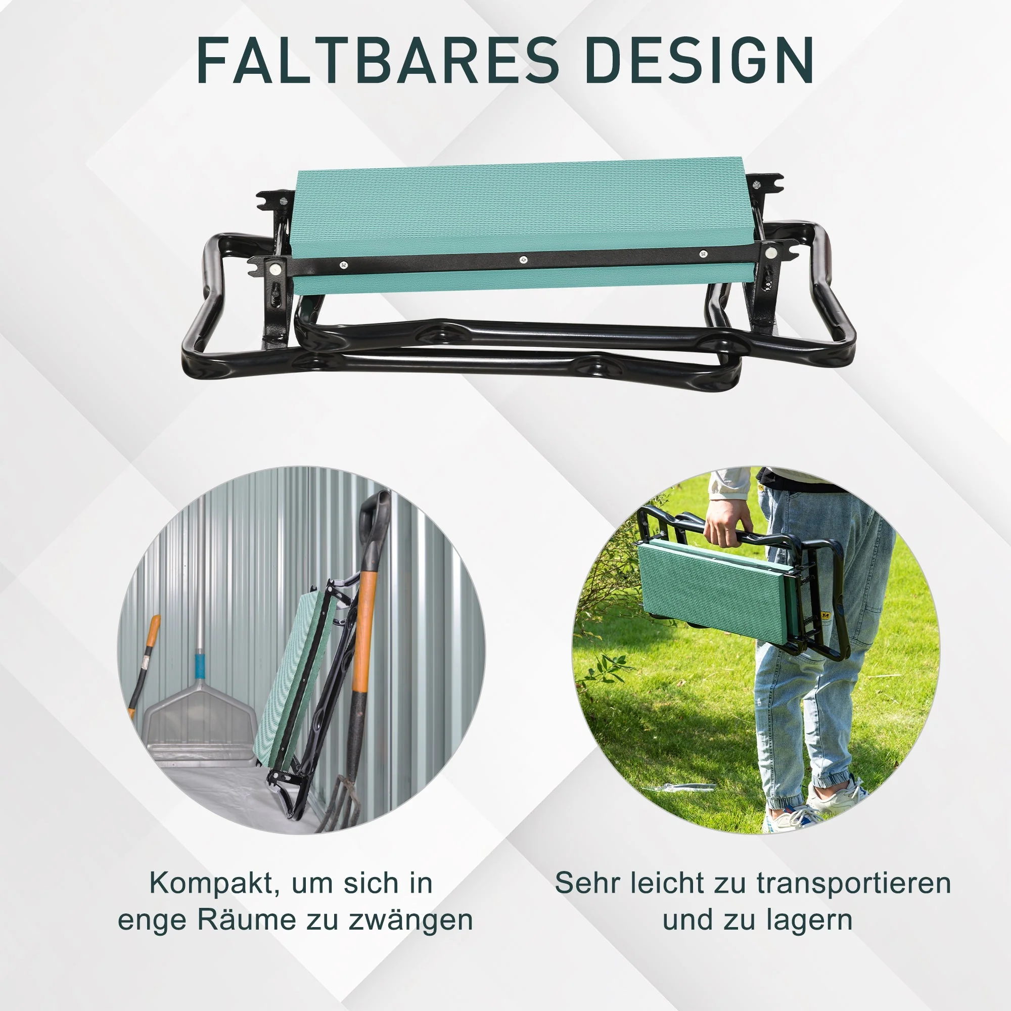 Gardening Kneeler, Foldable Stool, Kneeling Aid 150 kg, EVA Foam Steel, Dark Green - Image 5