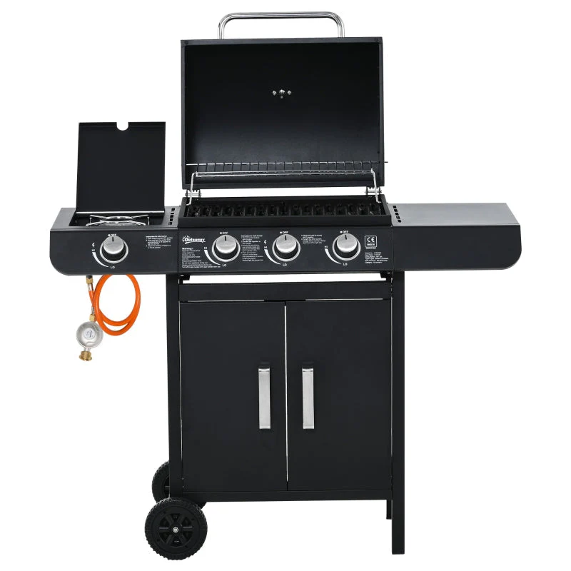 Gas Grill BBQ Cart 3 Burners 1 Side Burner Multifunctional 110x50x100 cm Steel Black - Image 2