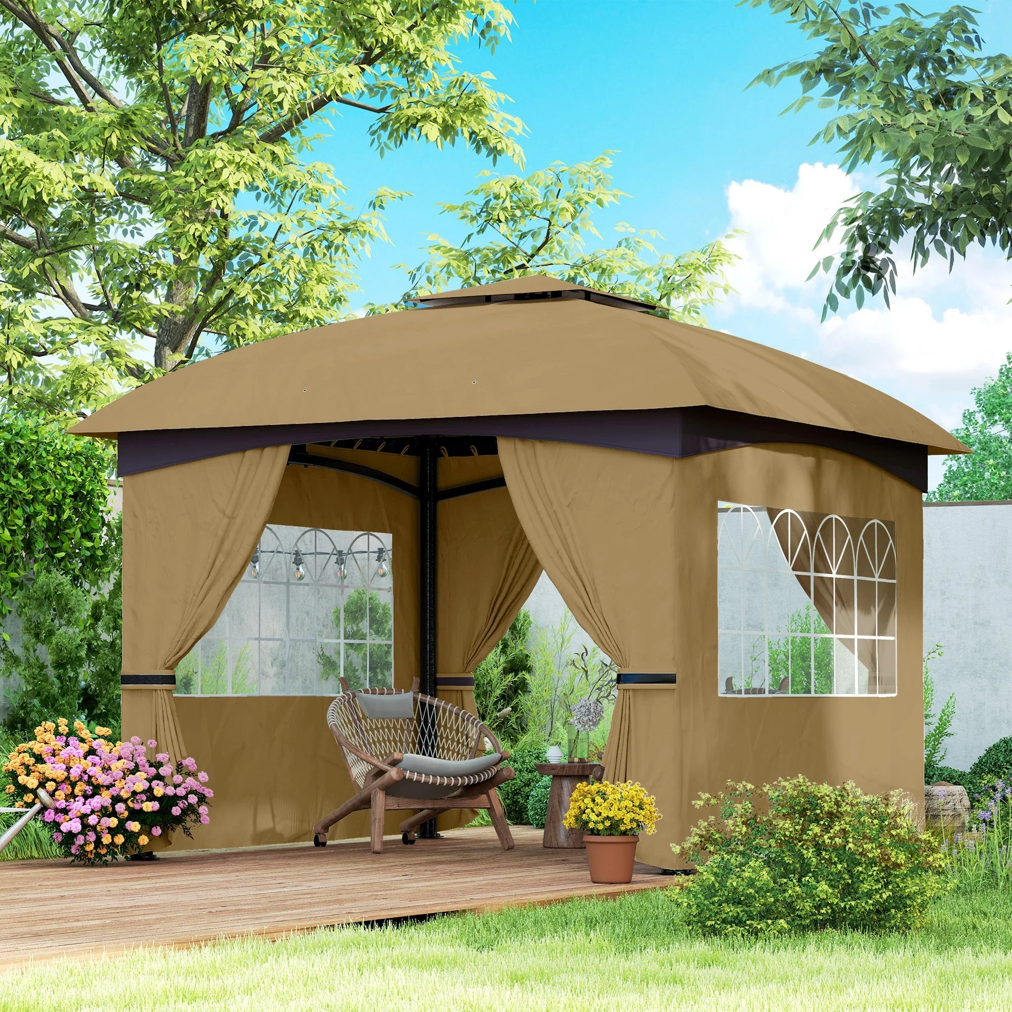 Gazebo 3.4x3.4m Water-Repellent UV Protection, Beige Metal - Image 2