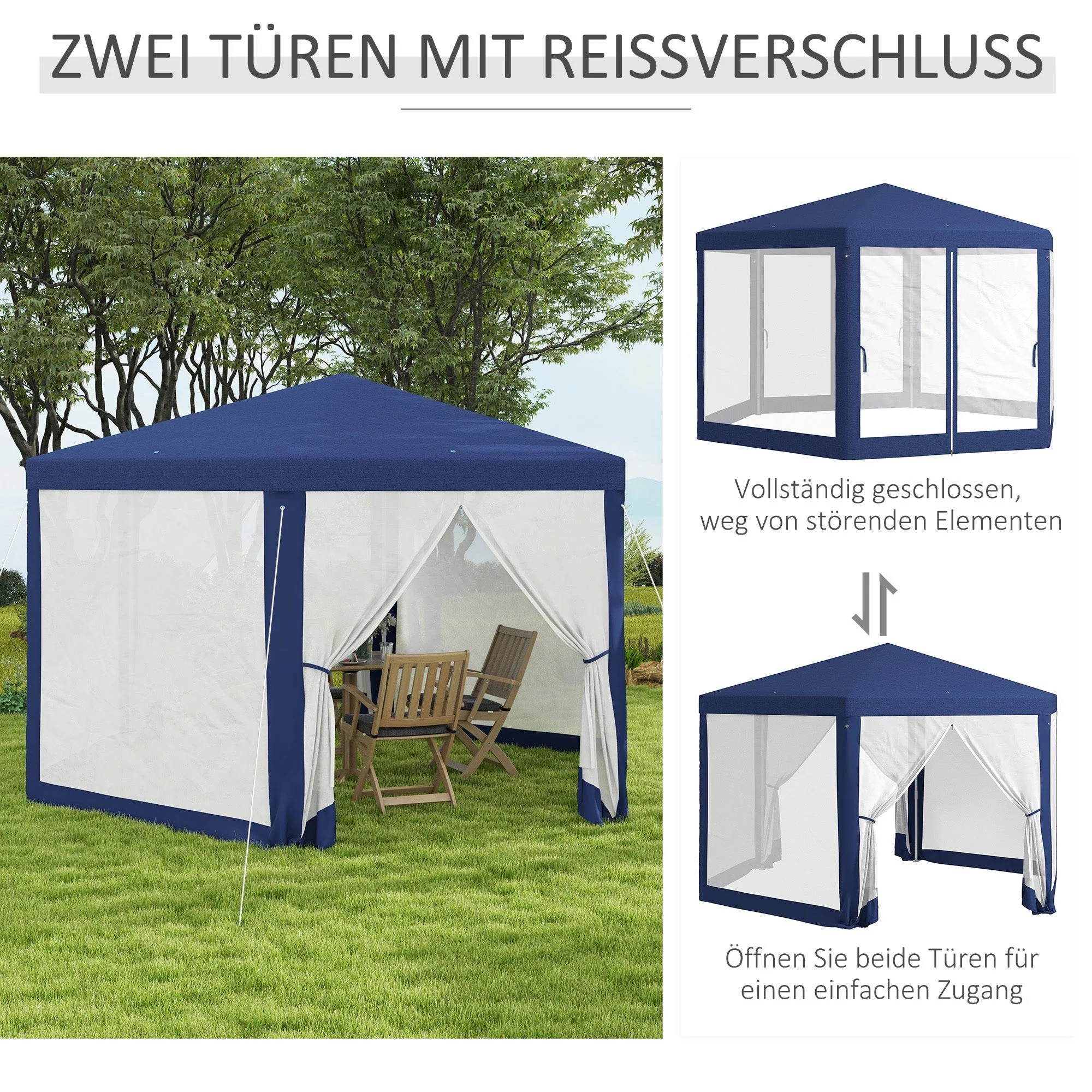 Gazebo Hexagonal 4x3m Water-Repellent Stable Winterproof Blue - Image 5