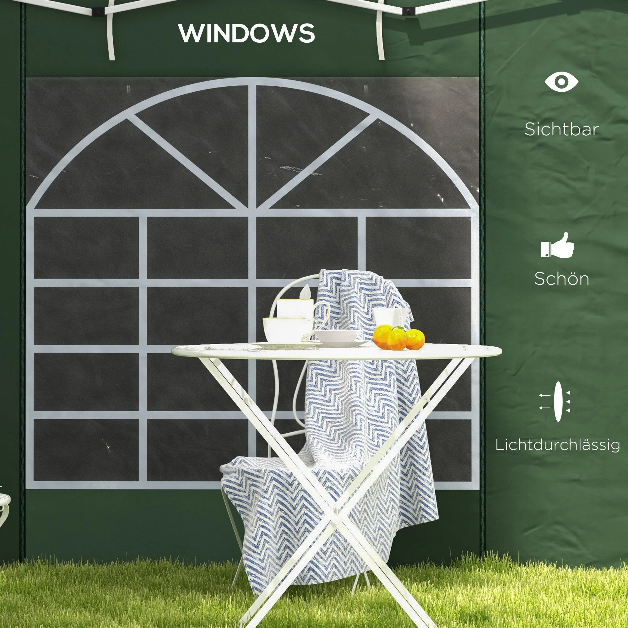 Gazebo Side Panels, 2 Piece with Window, Waterproof, Green Oxford Fabric - Image 6