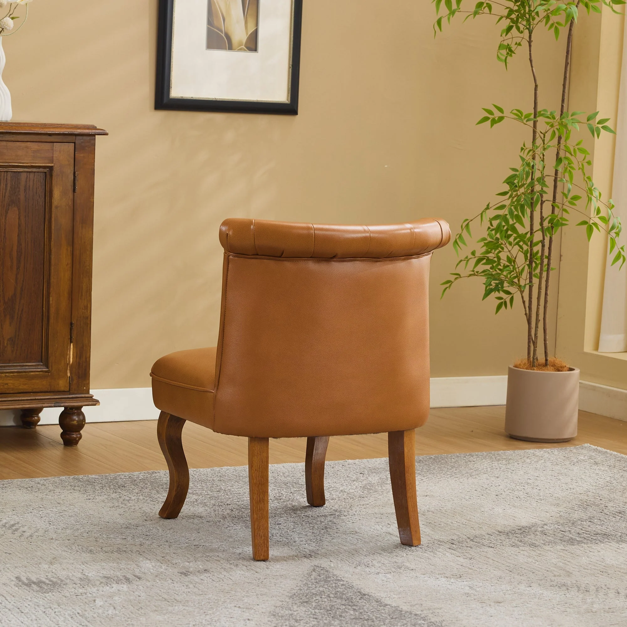 Genuine Leather Lounge Chair Solid Rubberwood Legs - Light Brown - Image 10