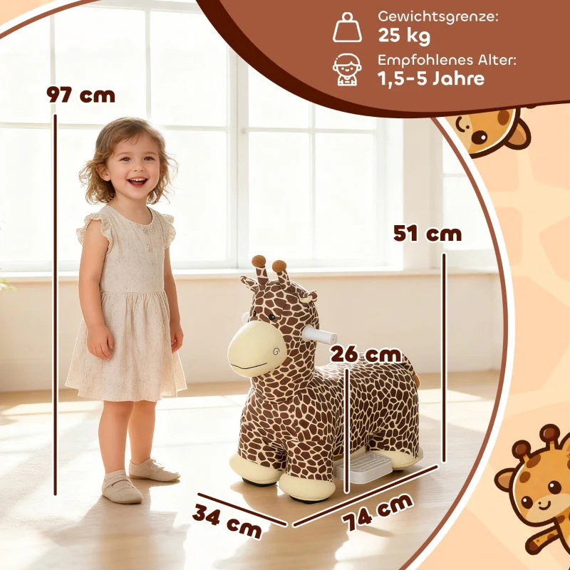 Giraffe Ride-On Toy with Music and Washable Cover, Brown - Image 3
