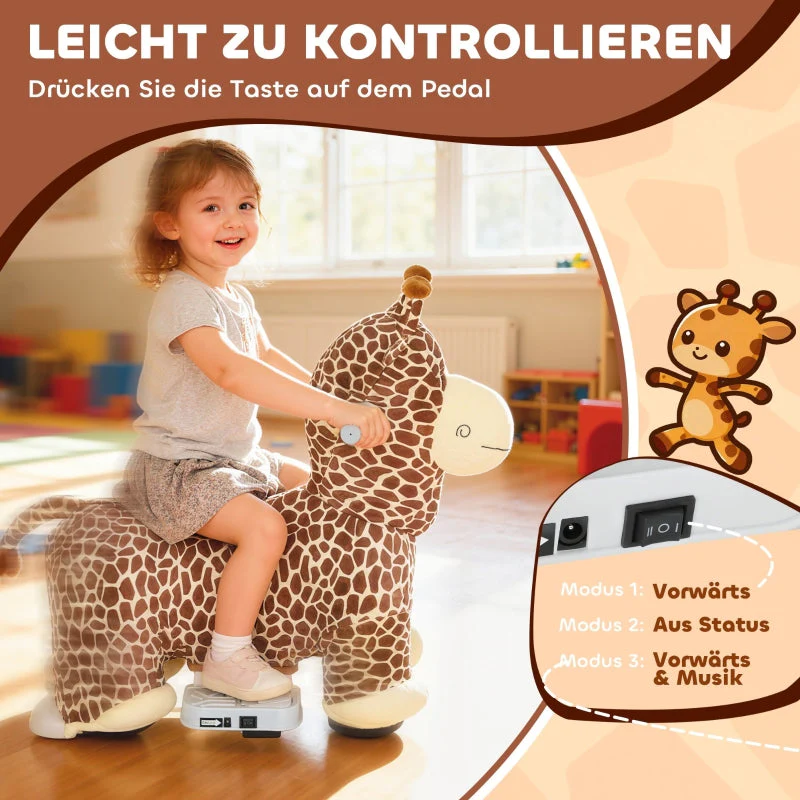 Giraffe Ride-On Toy with Music and Washable Cover, Brown - Image 4