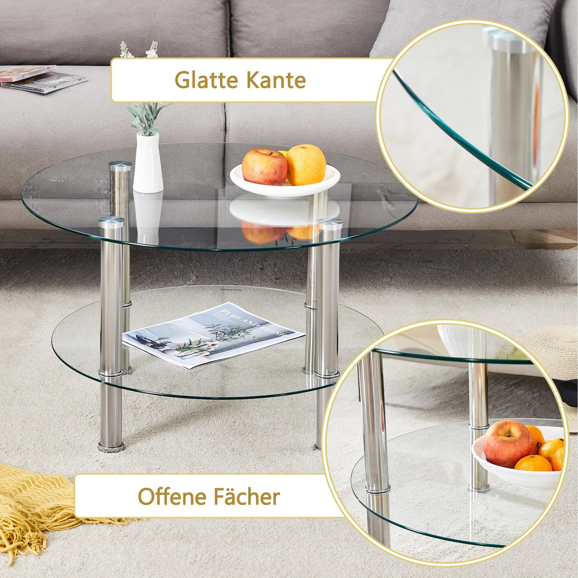 Glass Coffee Table Two-Tiered Silver Metal Legs - Silver - Image 5