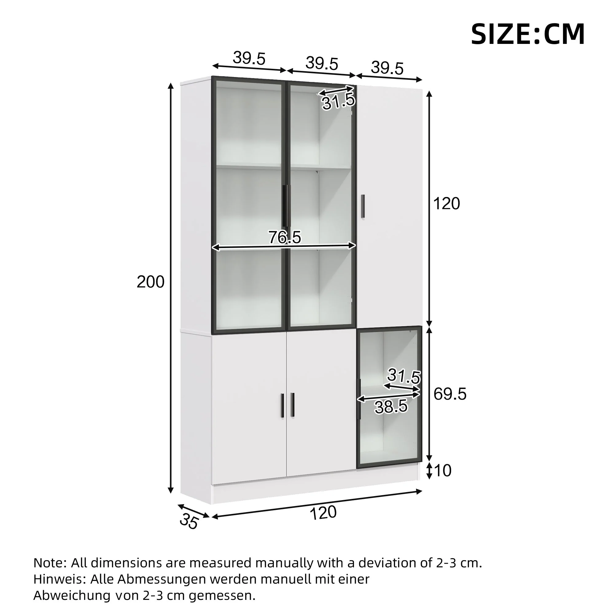 Glass Display Cabinet with LED Lights and 10 Storage Compartments, White and Glass - Image 7