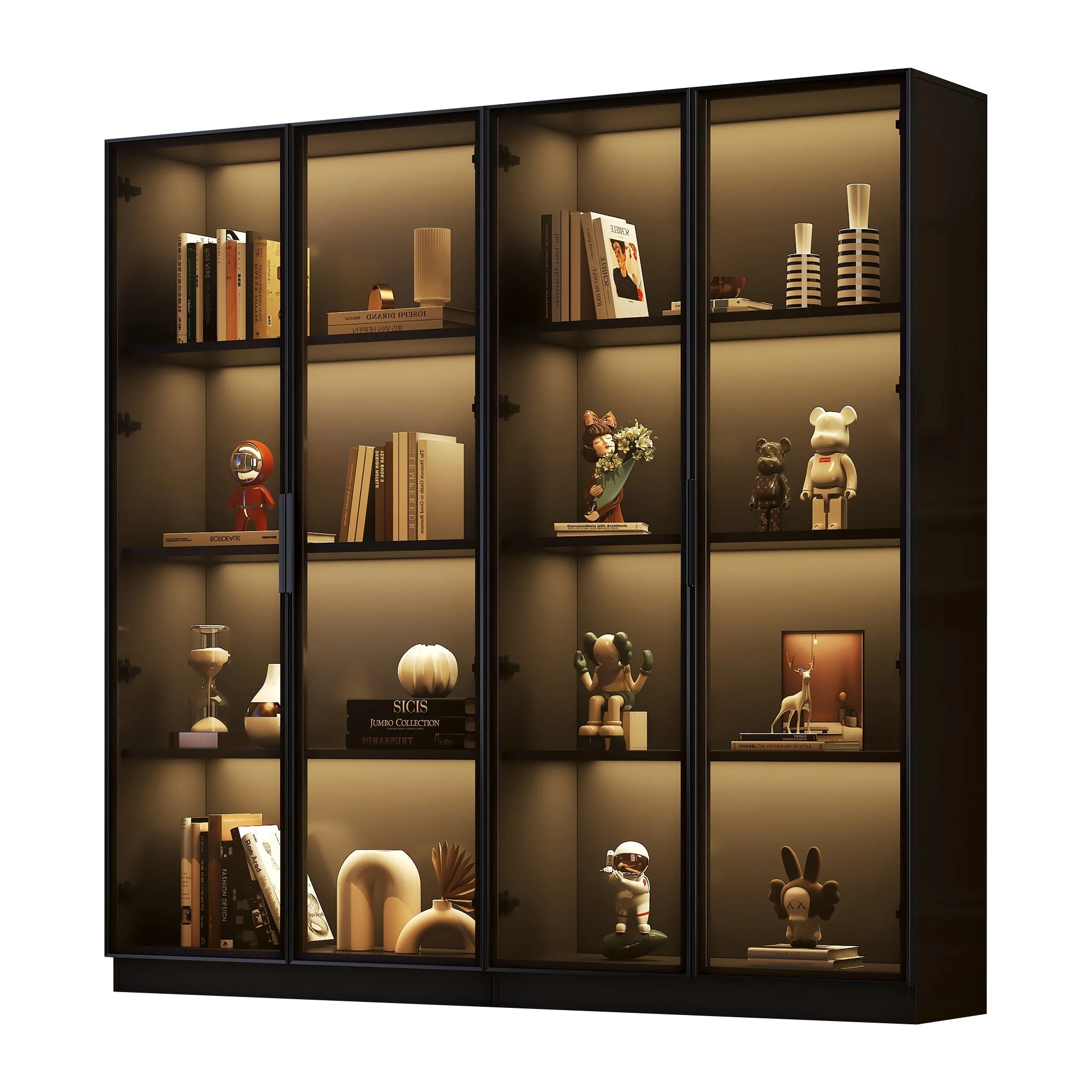 Glass Display Case, App-Controlled LED Lighting 4-Door Storage Cabinet, Freestanding - Image 2