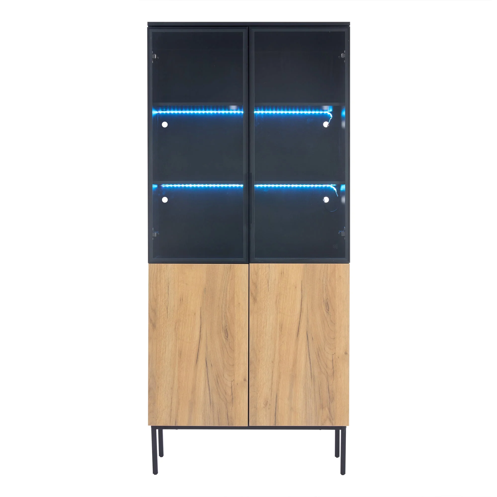 Glass-fronted Display Cabinet 180cm 5-Tier LED Bookcase Black/Oak - Image 5