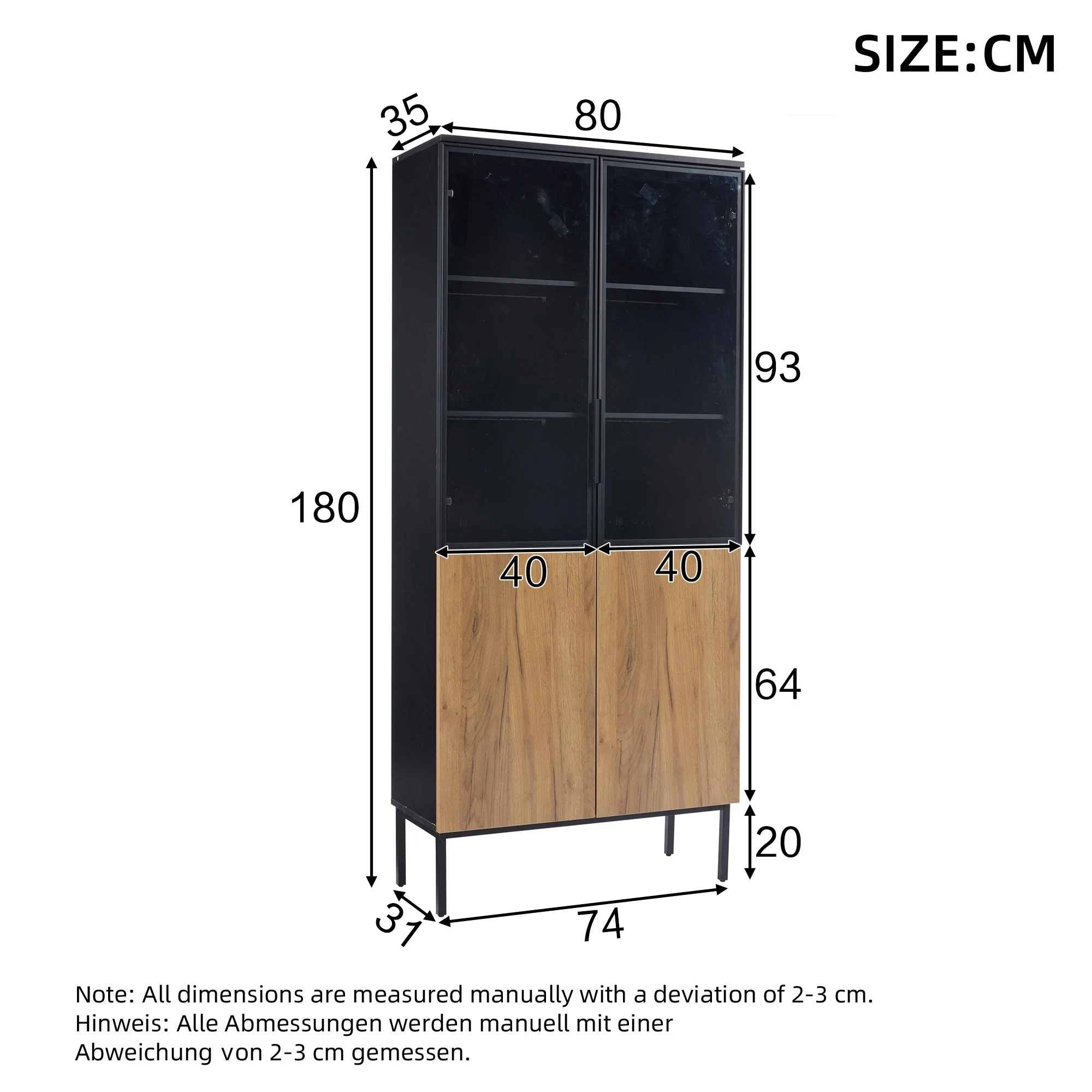 Glass-fronted Display Cabinet 180cm 5-Tier LED Bookcase Black/Oak - Image 6