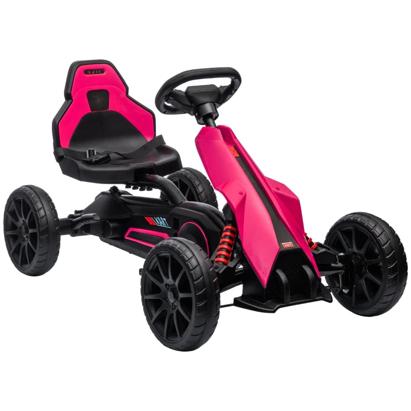 Go-Kart Children's Pedal Car with Adjustable Seat and Handbrake, Pink - Image 2