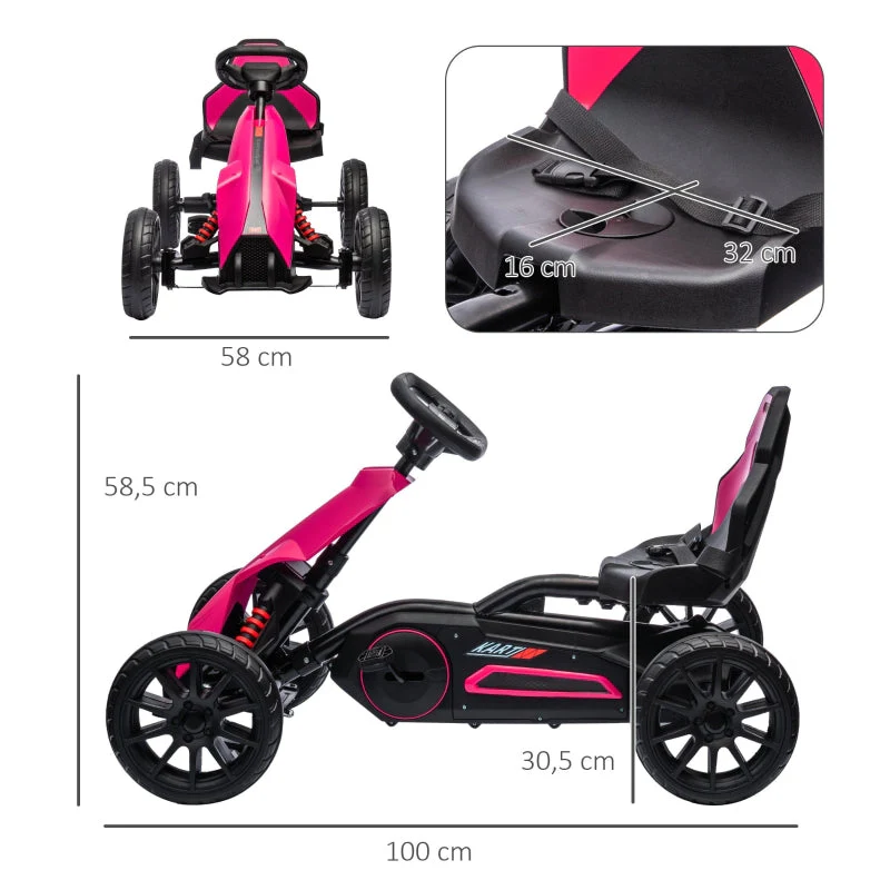 Go-Kart Children's Pedal Car with Adjustable Seat and Handbrake, Pink - Image 3