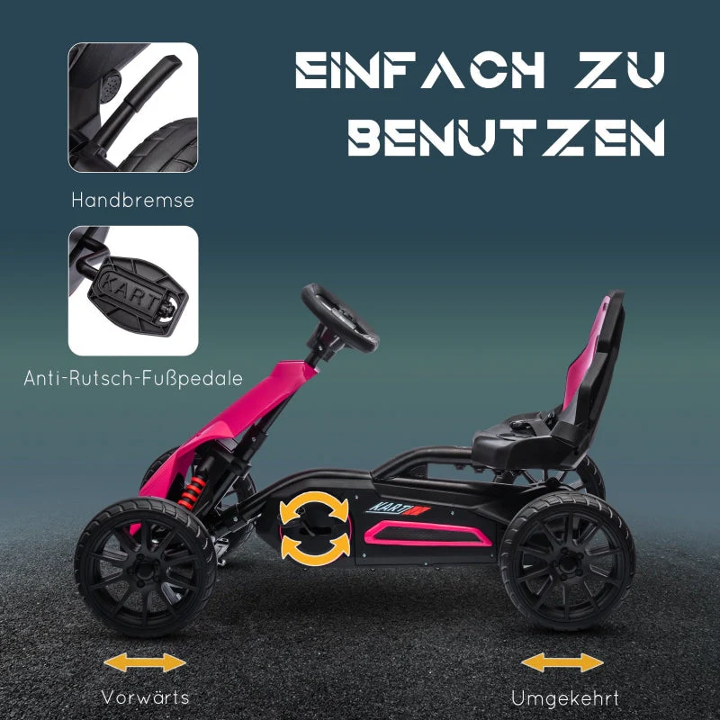 Go-Kart Children's Pedal Car with Adjustable Seat and Handbrake, Pink - Image 5