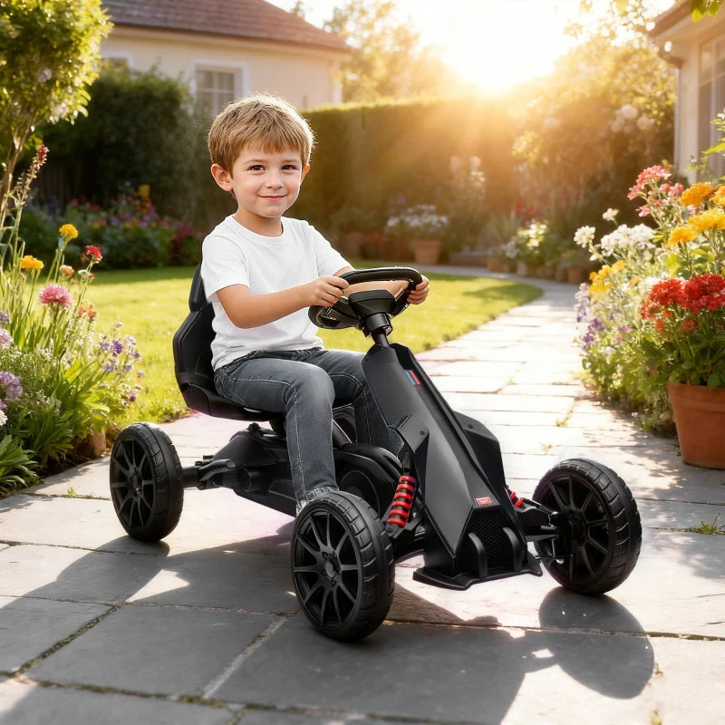 Go-Kart Children's Pedal Vehicle with Adjustable Seat and Handbrake, Black