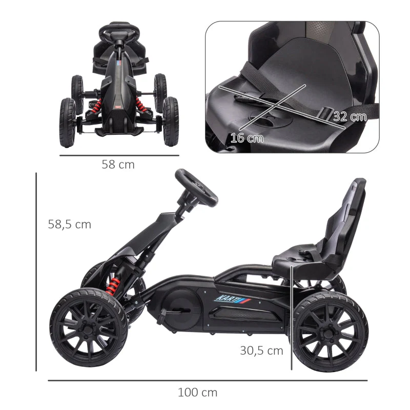 Go-Kart Children's Pedal Vehicle with Adjustable Seat and Handbrake, Black - Image 3