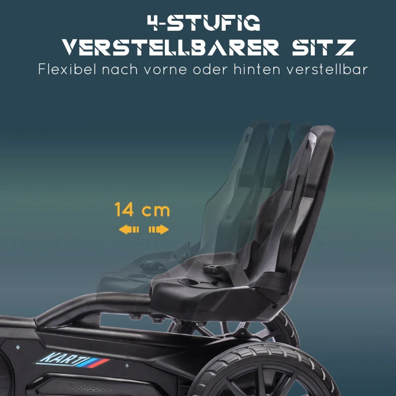 Go-Kart Children's Pedal Vehicle with Adjustable Seat and Handbrake, Black - Image 4