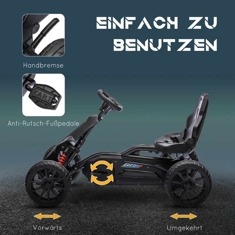 Go-Kart Children's Pedal Vehicle with Adjustable Seat and Handbrake, Black - Image 5