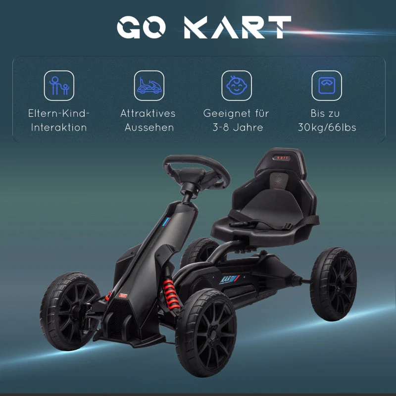 Go-Kart Children's Pedal Vehicle with Adjustable Seat and Handbrake, Black - Image 7