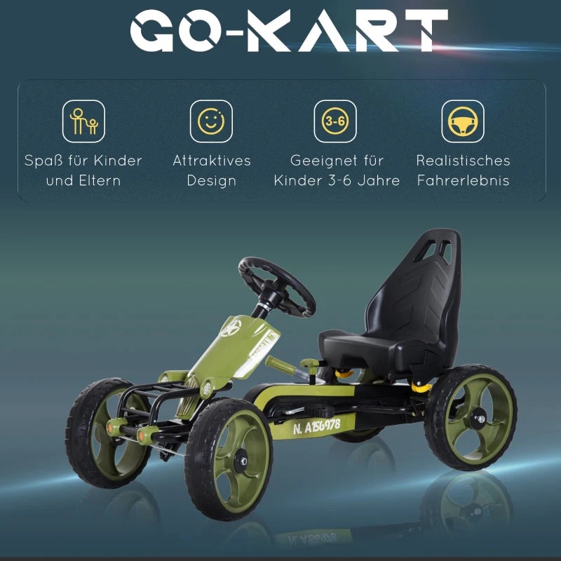 Go Kart pedal car with handbrake, adjustable seat, green - Image 4