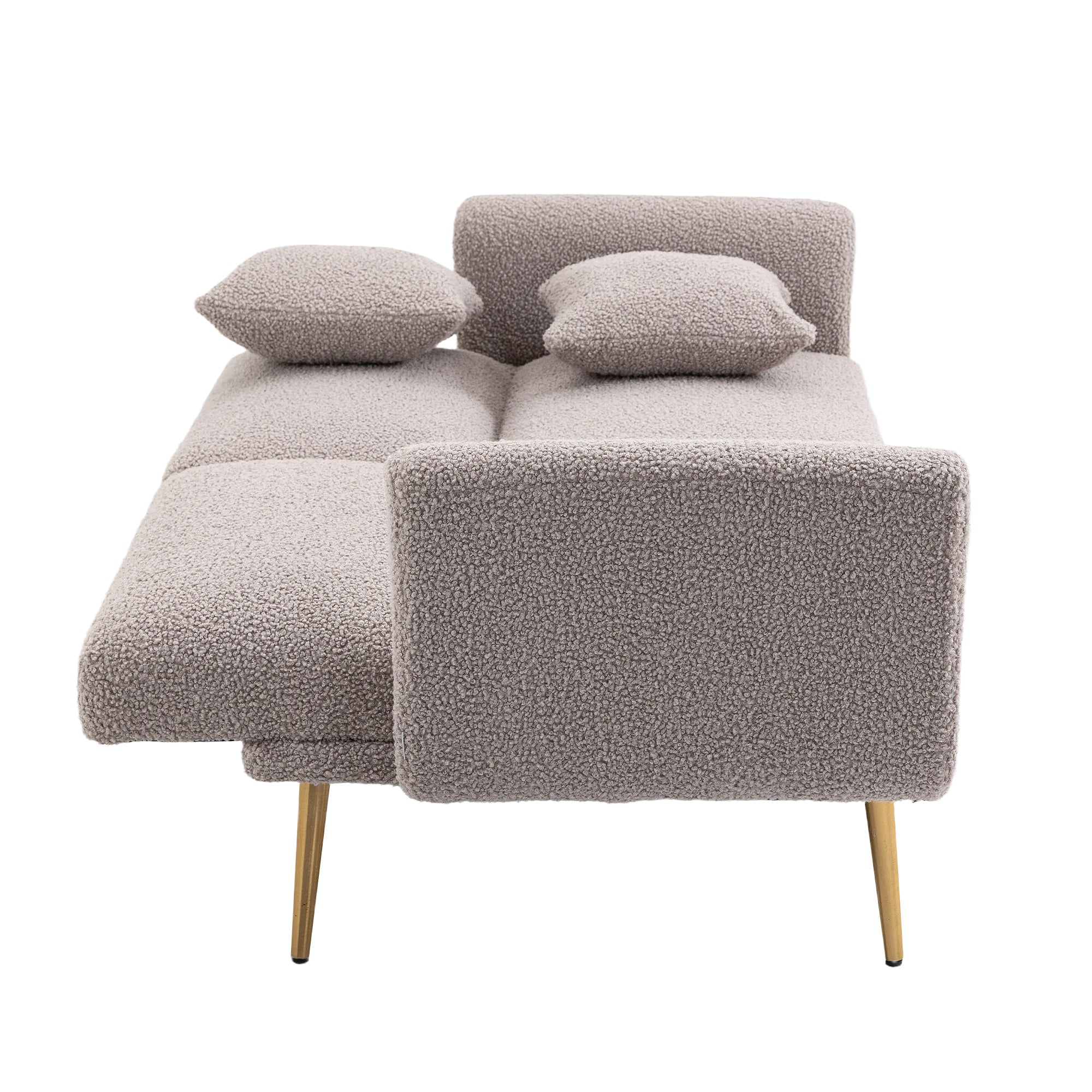 GOMYWAY Modern 2-Seater Sofa 3-Speed Adjustable Backrest Gold Metal Legs Grey Teddy - Image 12