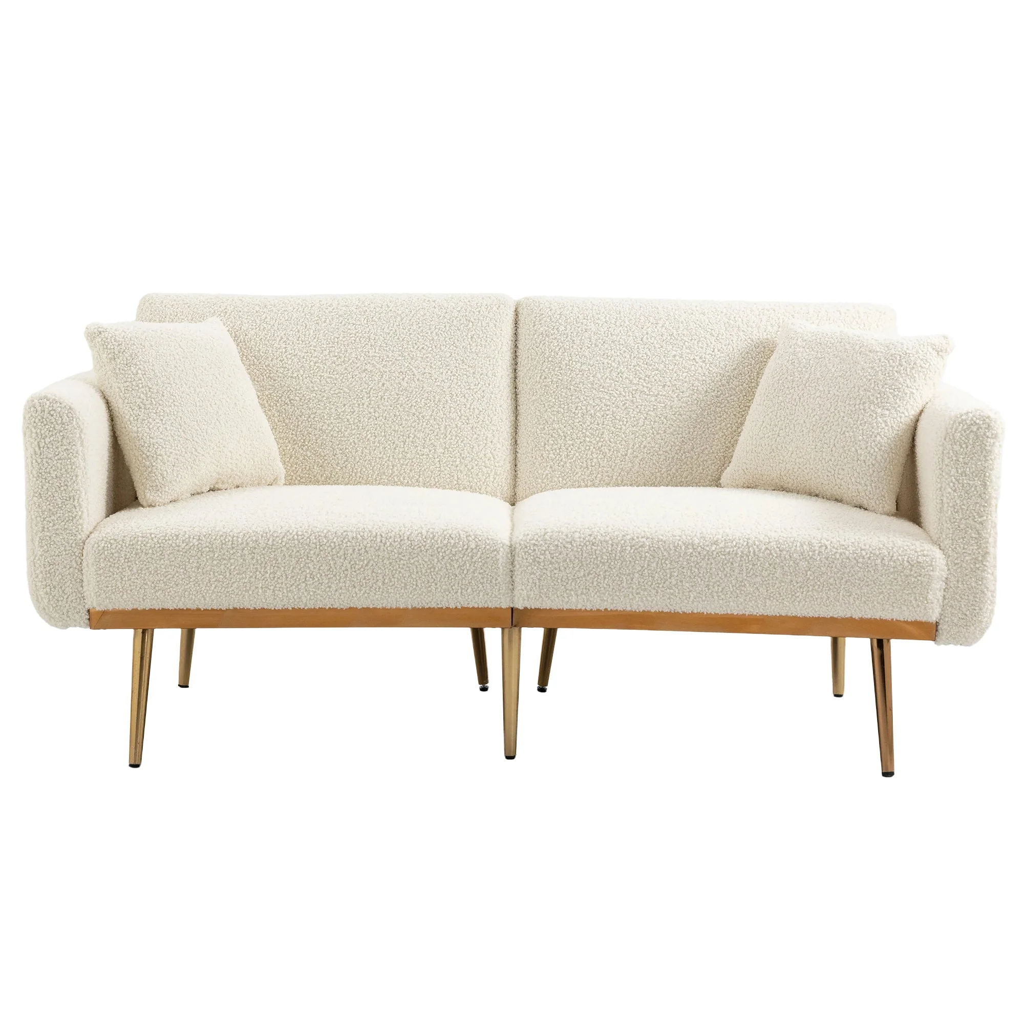 GOMYWAY Modern 2-Seater Sofa 3-Speed Adjustable Backrest Gold Metal Legs White Teddy - Image 9