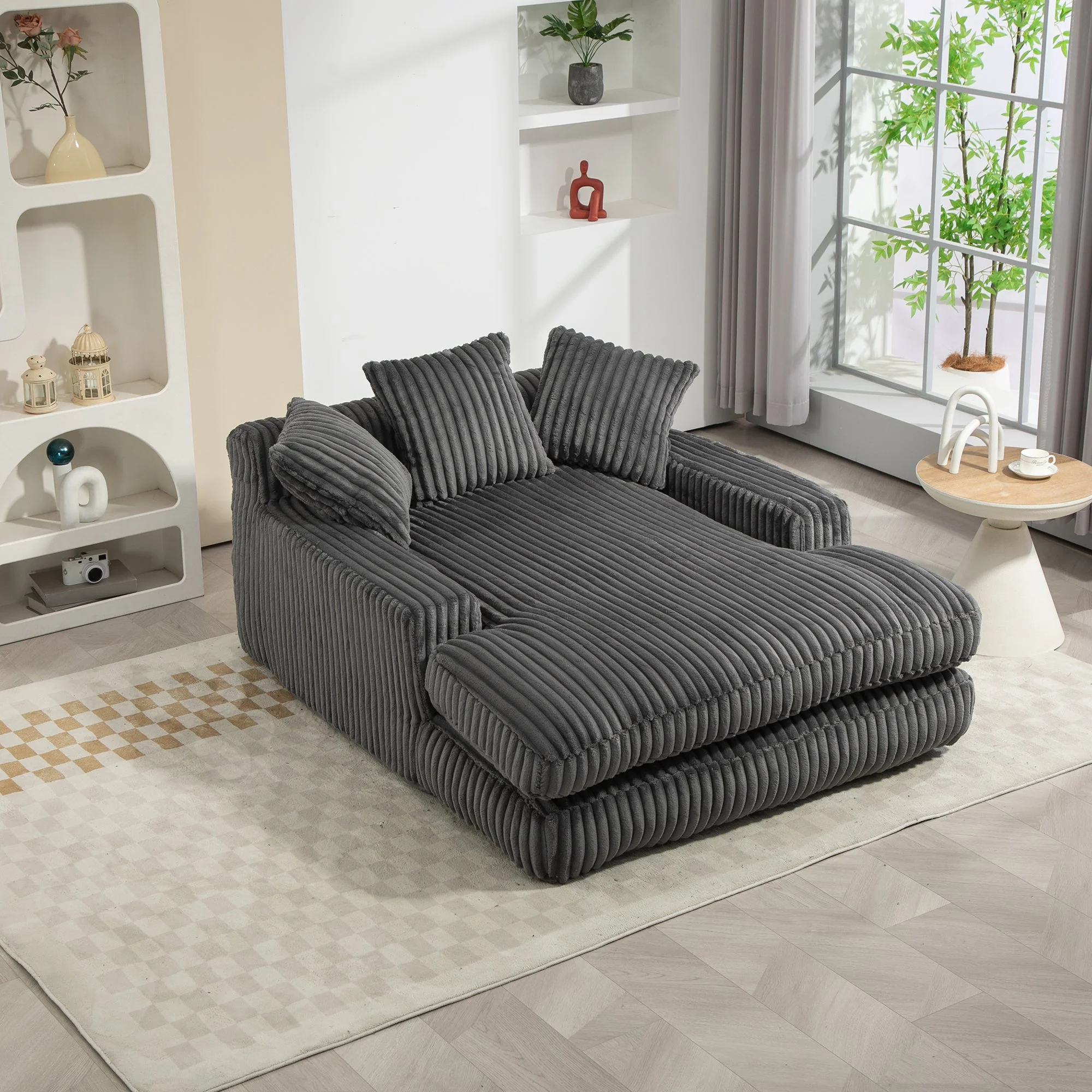 GOMYWAY Oversized Chaise Lounge Sofa Sleeper Chair with Throw Pillows, Dark Gray - Image 8