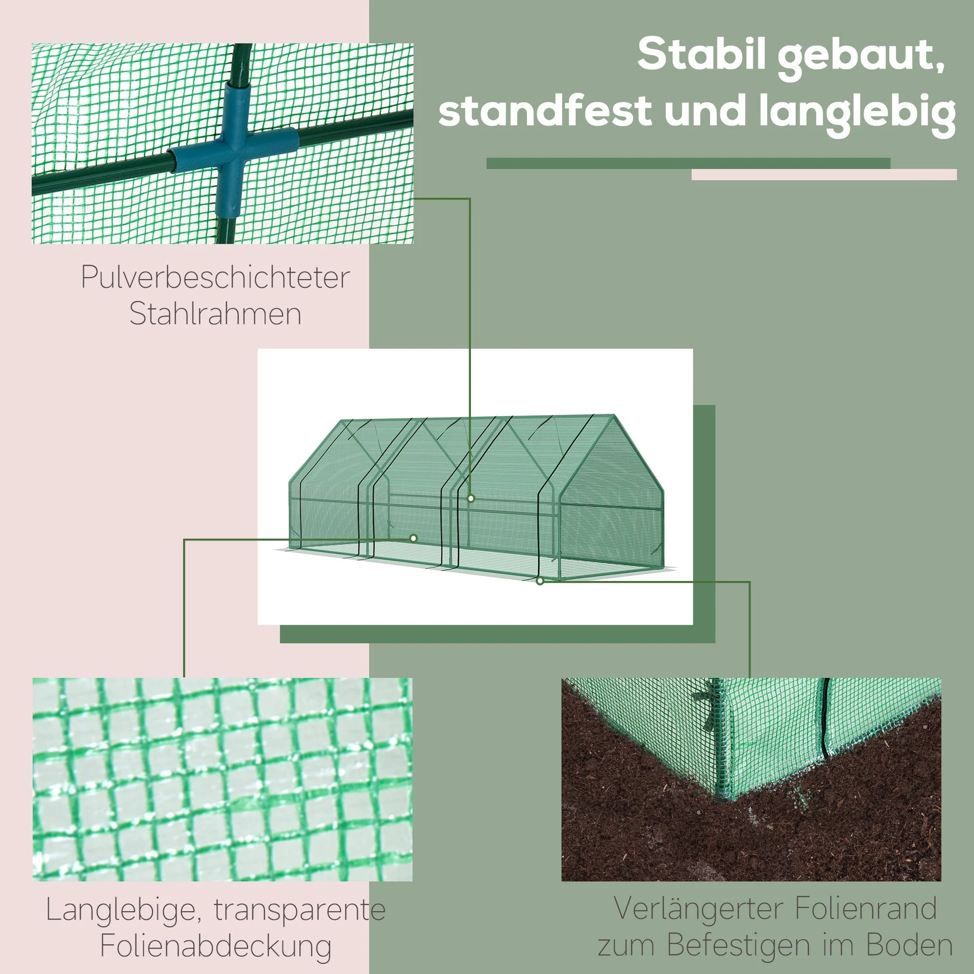 Greenhouse Cold Frame, 270x90x90cm Tomato House for Garden/Balcony, Green - Image 5