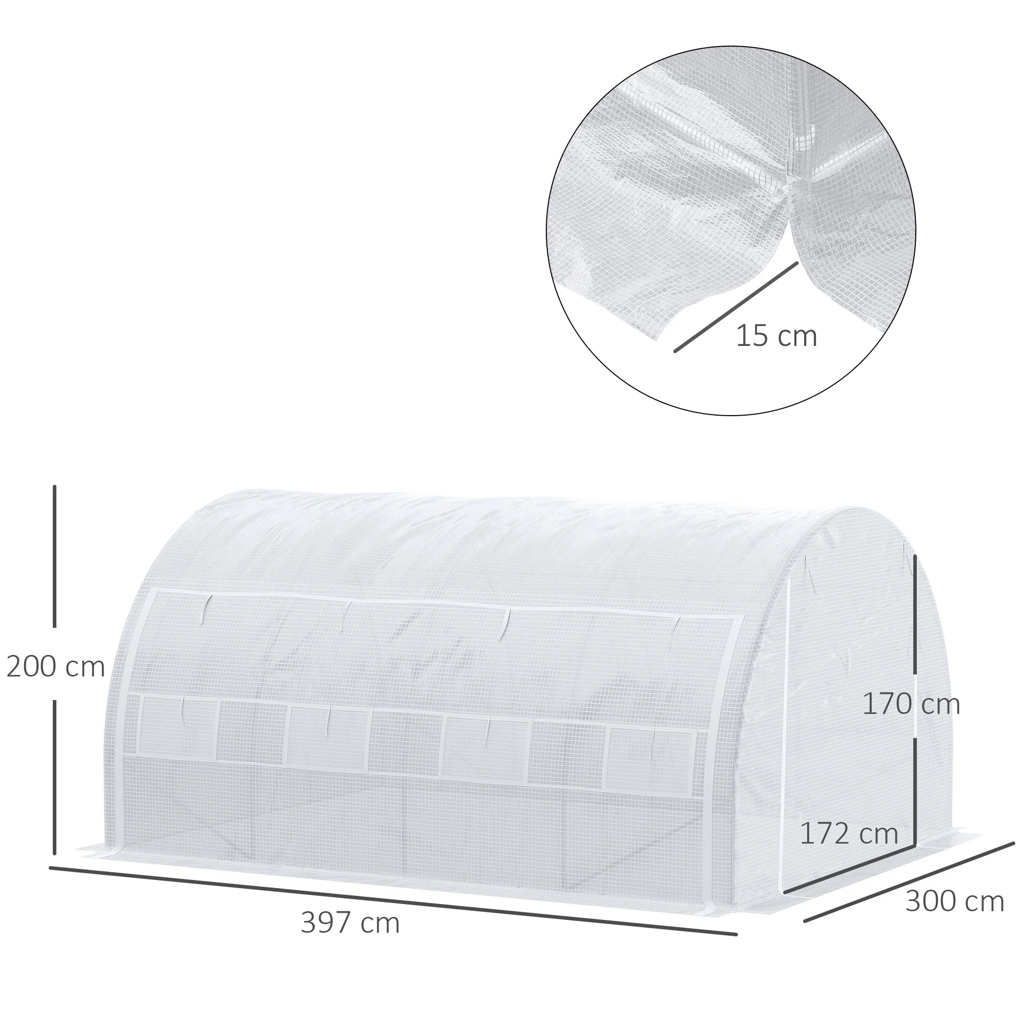 Greenhouse Foil 3.97 x 3.02 x 2m UV Protection Windproof Steel White - Image 3