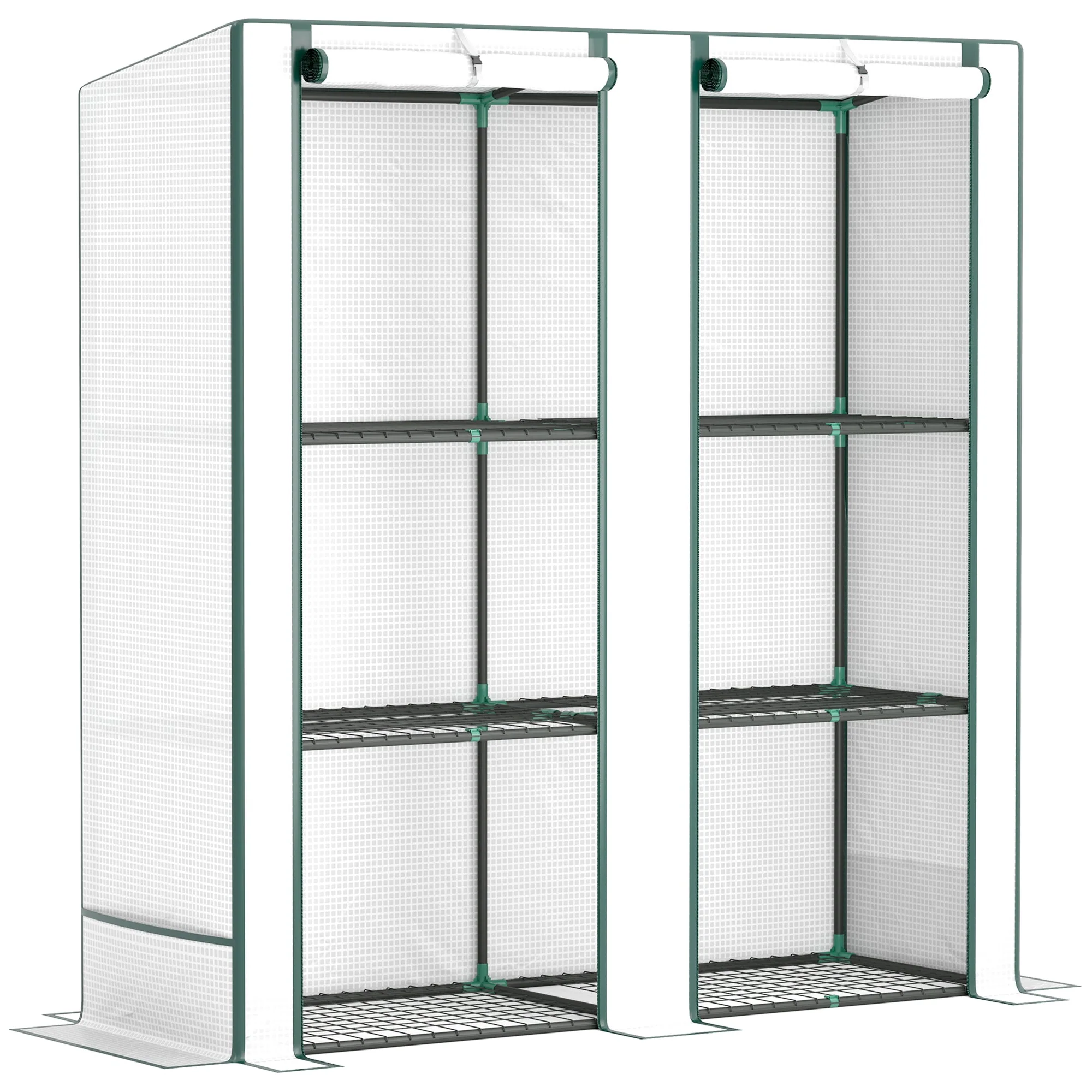 Greenhouse Pent Roof Double Doors Shelves Winterproof 144x48x152cm Foil Steel, White - Image 2