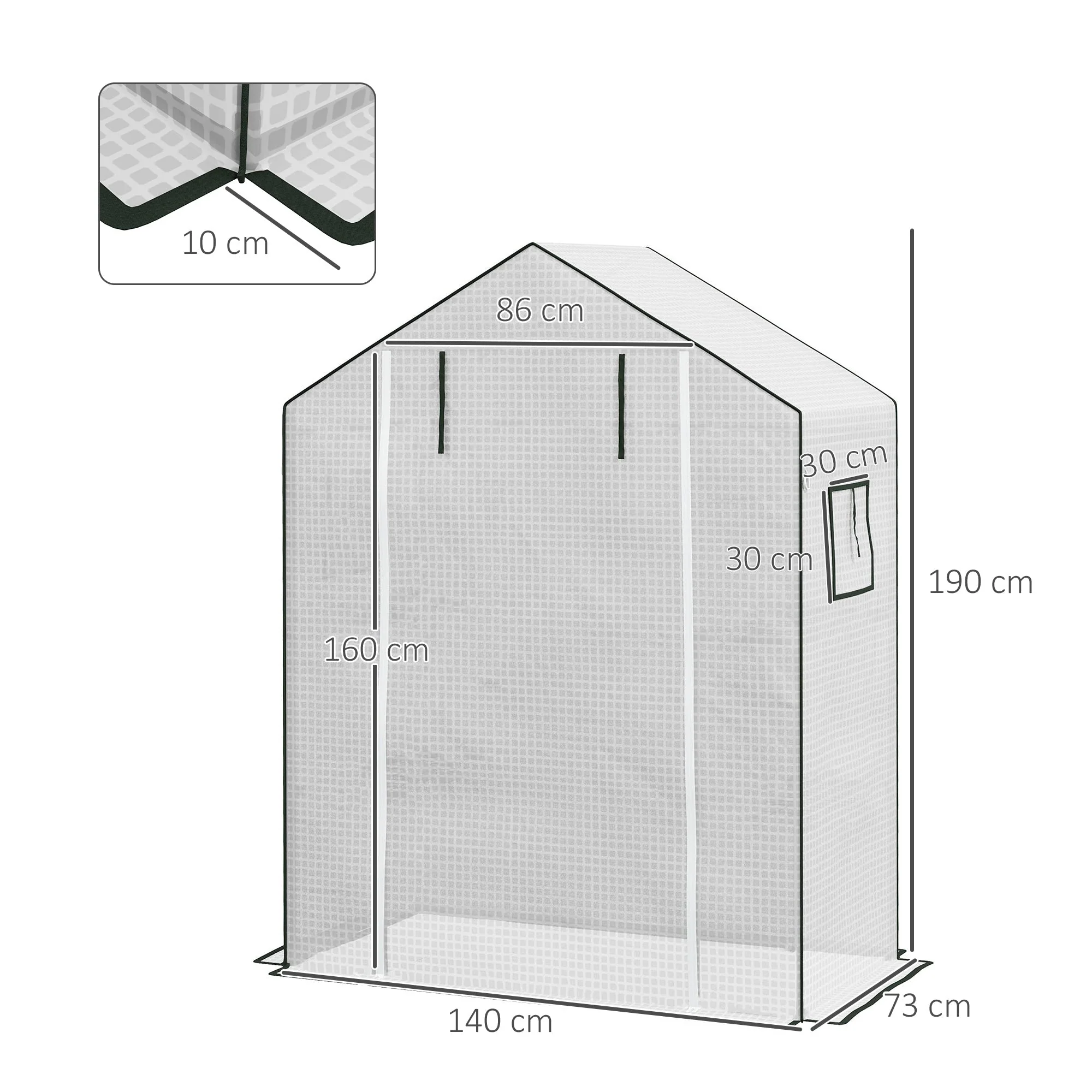 Greenhouse Replacement PE Film Cover, UV Protection Roll-Up Door Side Window, 140x73x190cm, White - Image 3