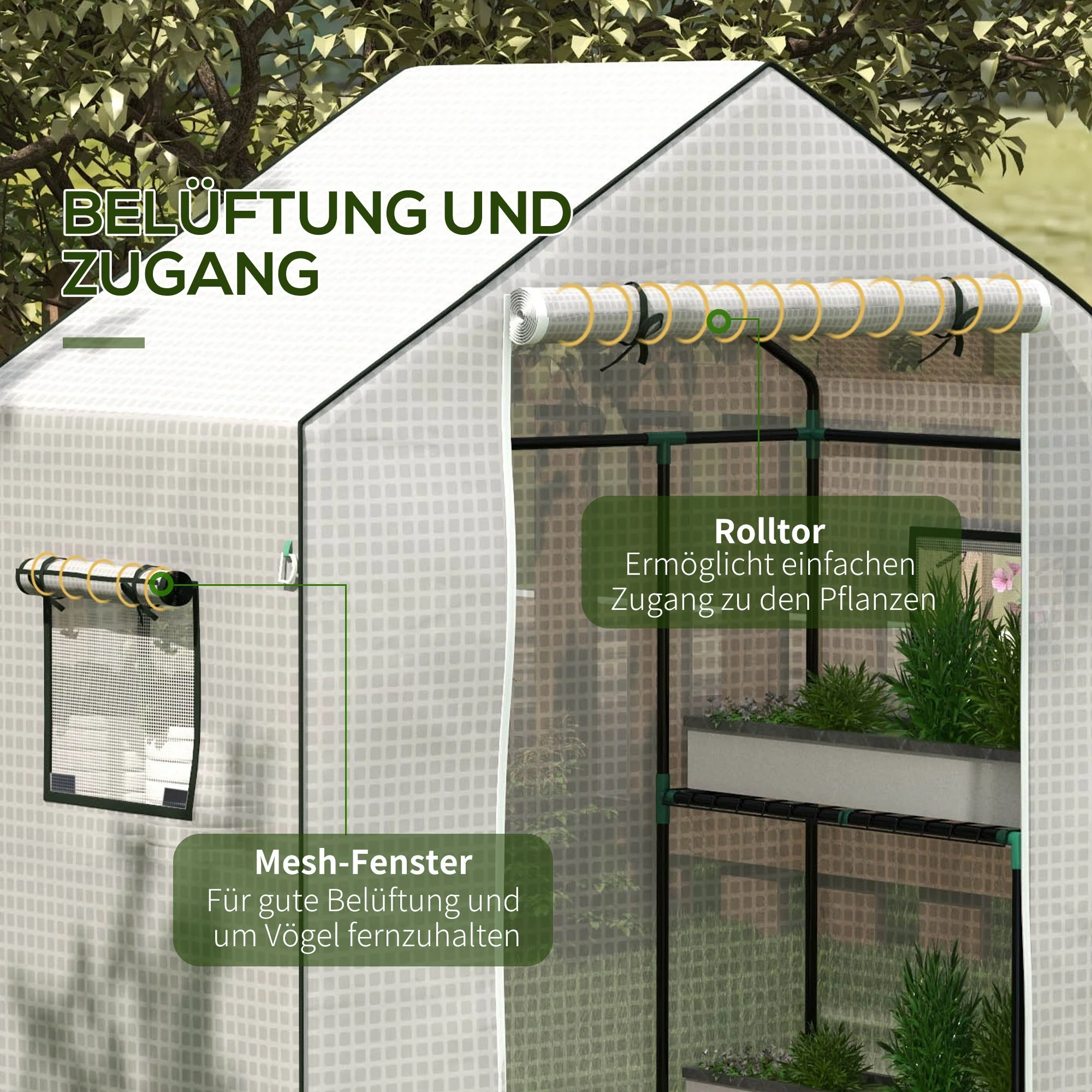 Greenhouse Replacement PE Film Cover, UV Protection Roll-Up Door Side Window, 140x73x190cm, White - Image 6
