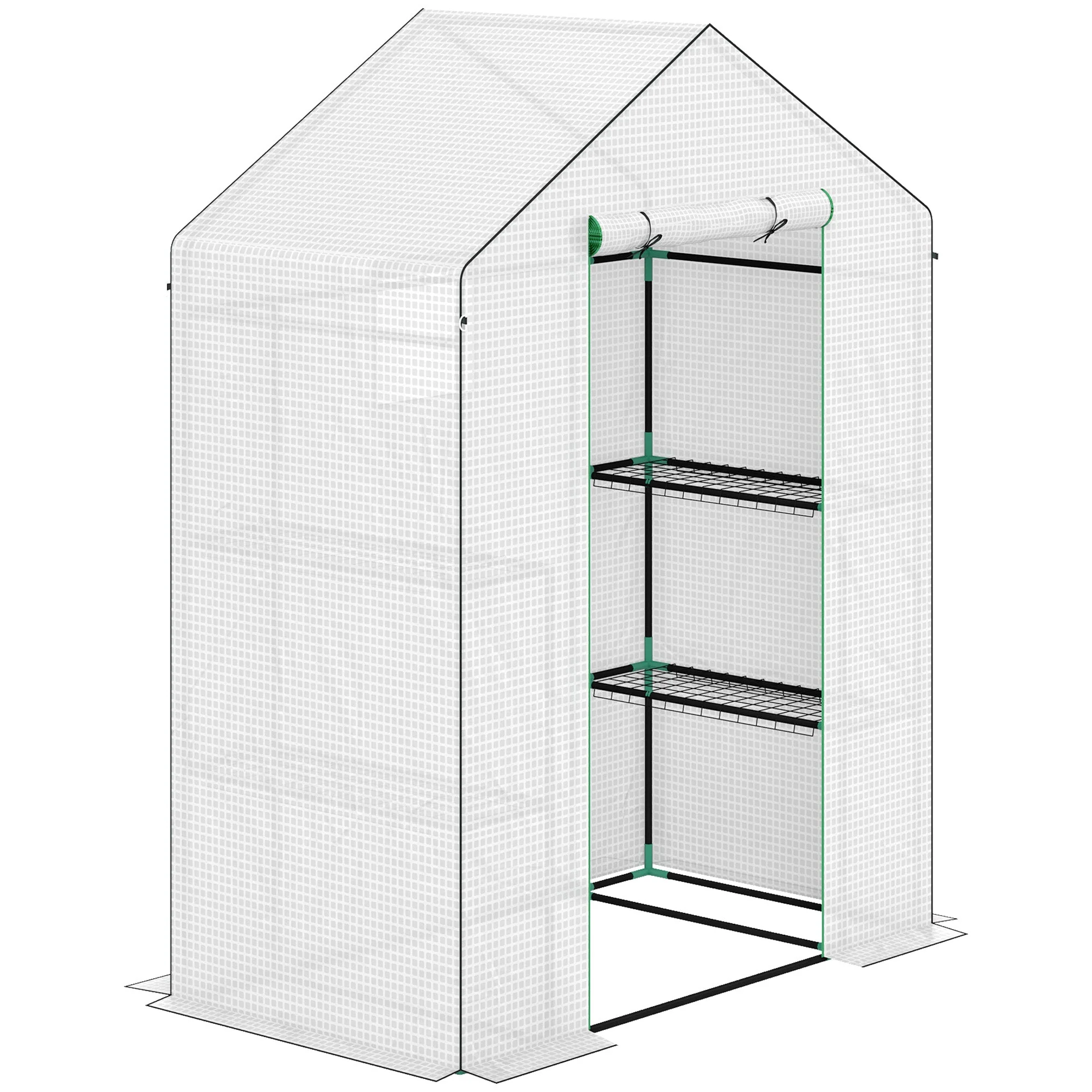 Greenhouse, Roll-Up Door, Window, Shelves, 143x74x190cm, White - Image 2