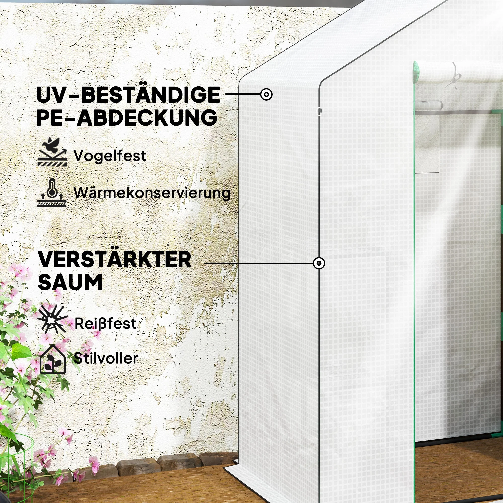 Greenhouse, Roll-Up Door, Window, Shelves, 143x74x190cm, White - Image 5