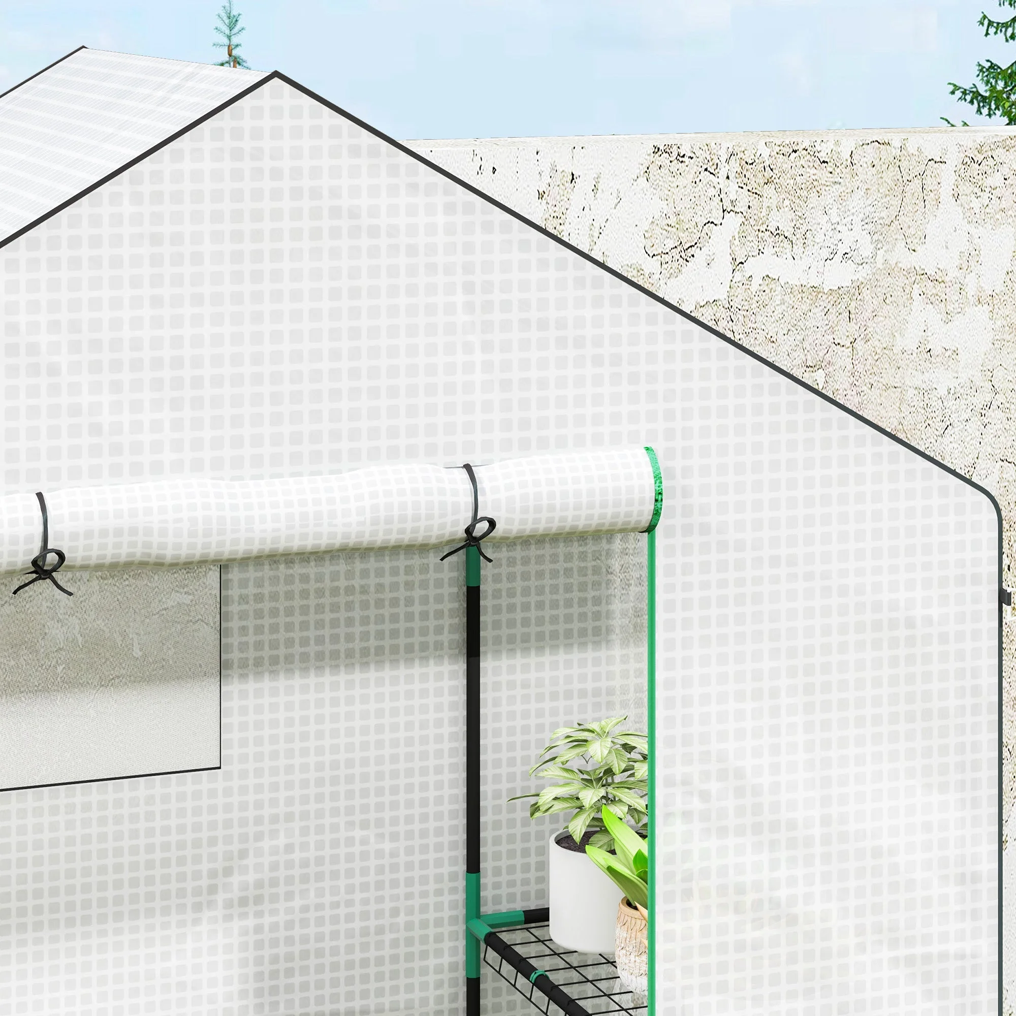 Greenhouse, Roll-Up Door, Window, Shelves, 143x74x190cm, White - Image 8