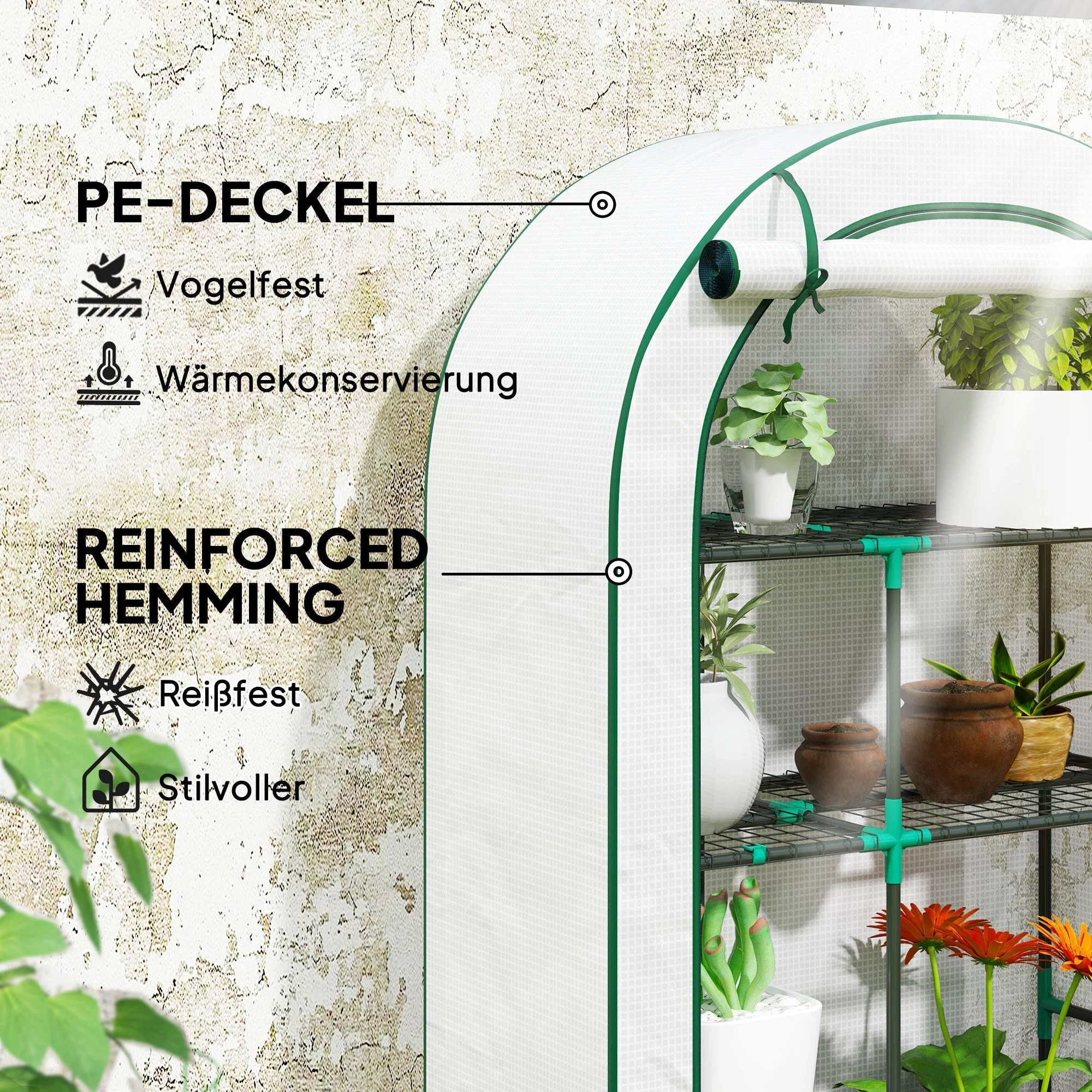Greenhouse Round Roof, Door, Shelves, Steel, White - Image 4