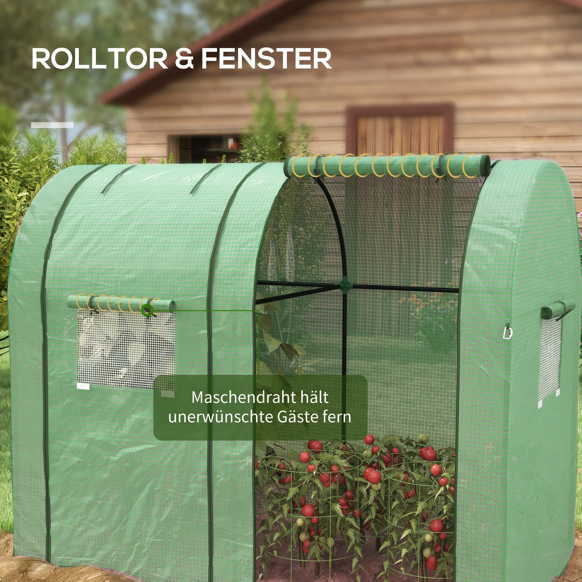 Greenhouse with 2 Roll-Up Doors, Windproof with Side Window and UV Protection, PE Green - Image 6