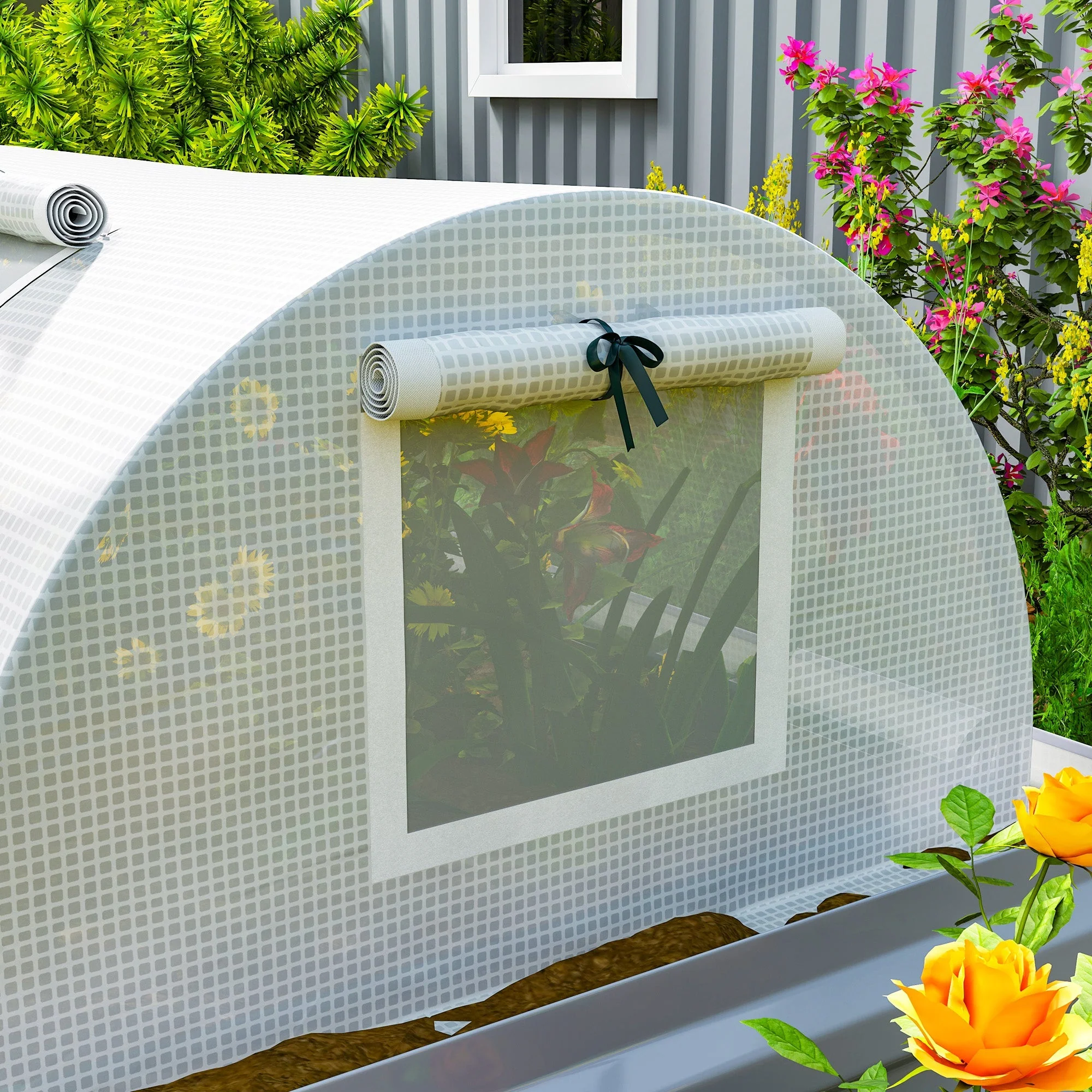 Greenhouse with Roll Window, Winterproof Tomato House, Steel, Green - Image 8