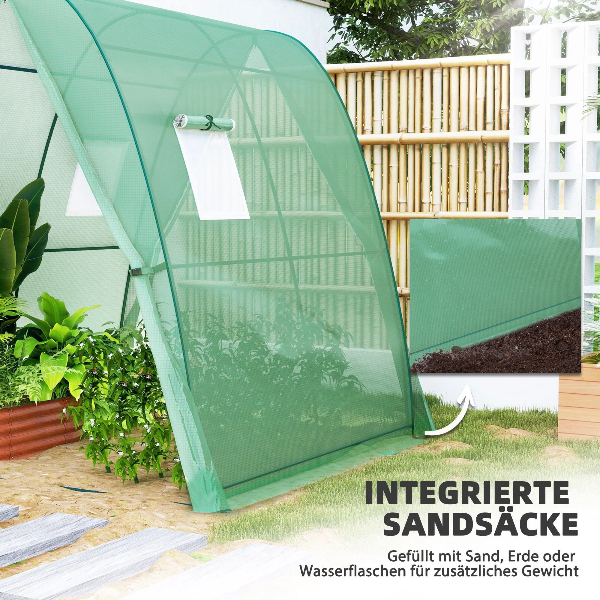 Greenhouse with Roller Door, 2 Windows, Steel, Green - Image 5