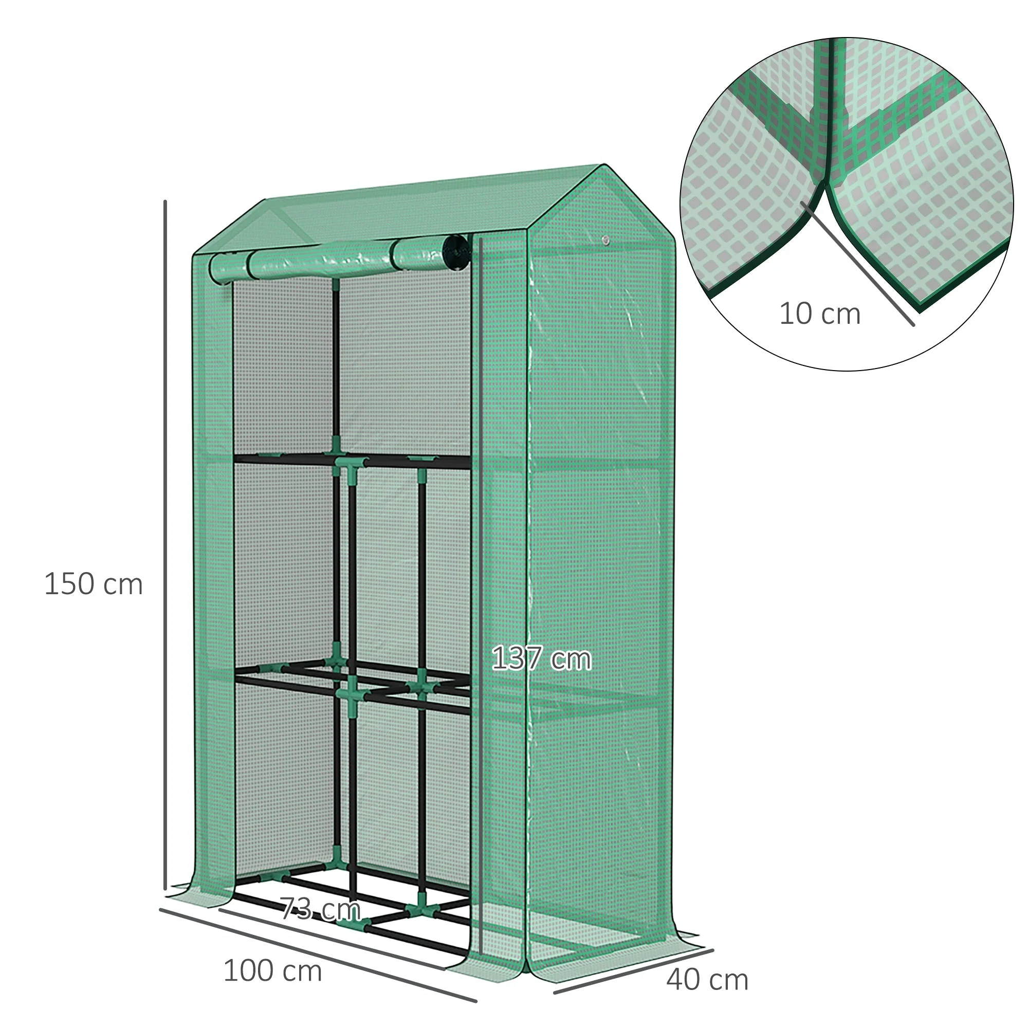 Greenhouse with shelves and roller door, winter-proof film, steel, green - Image 3