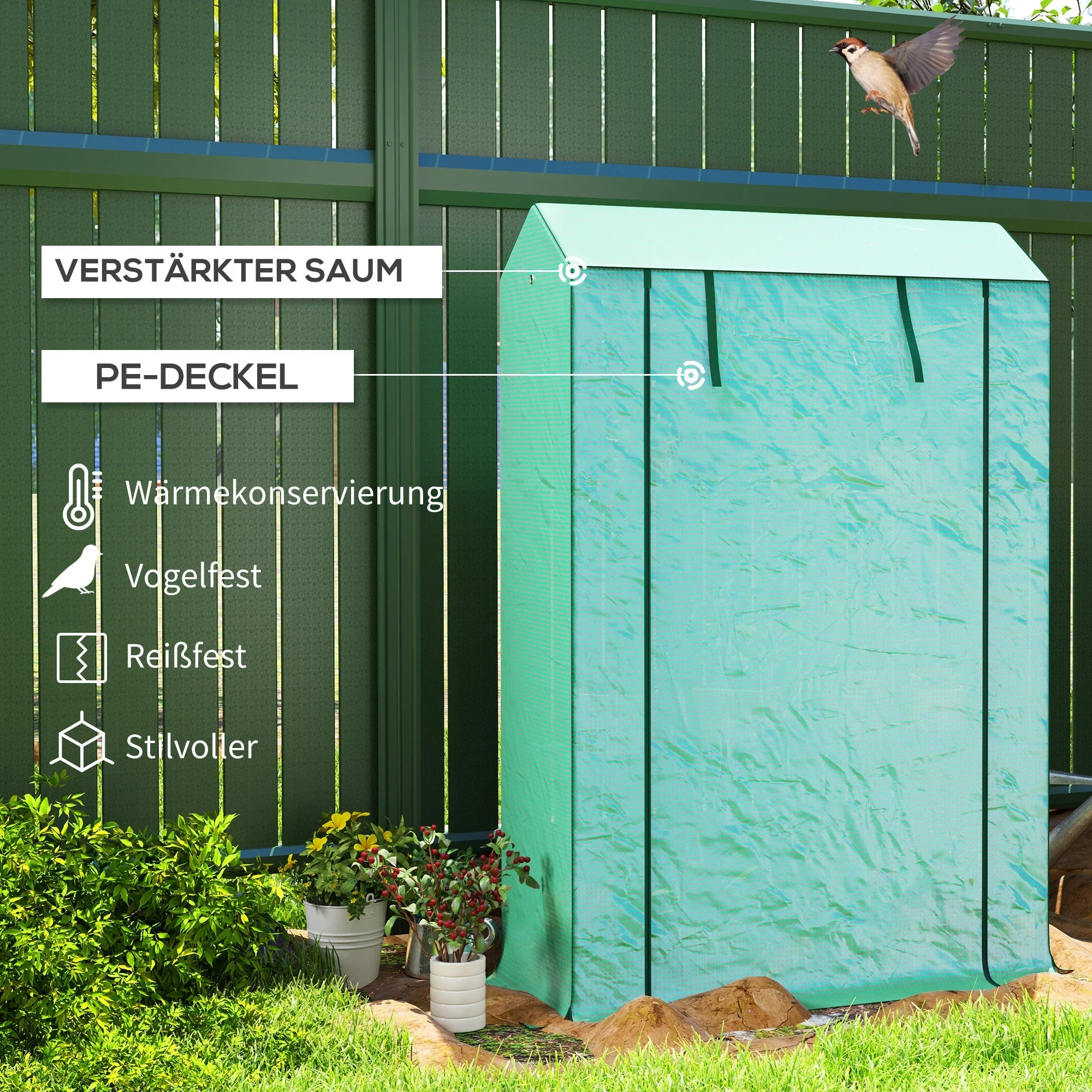 Greenhouse with shelves and roller door, winter-proof film, steel, green - Image 4