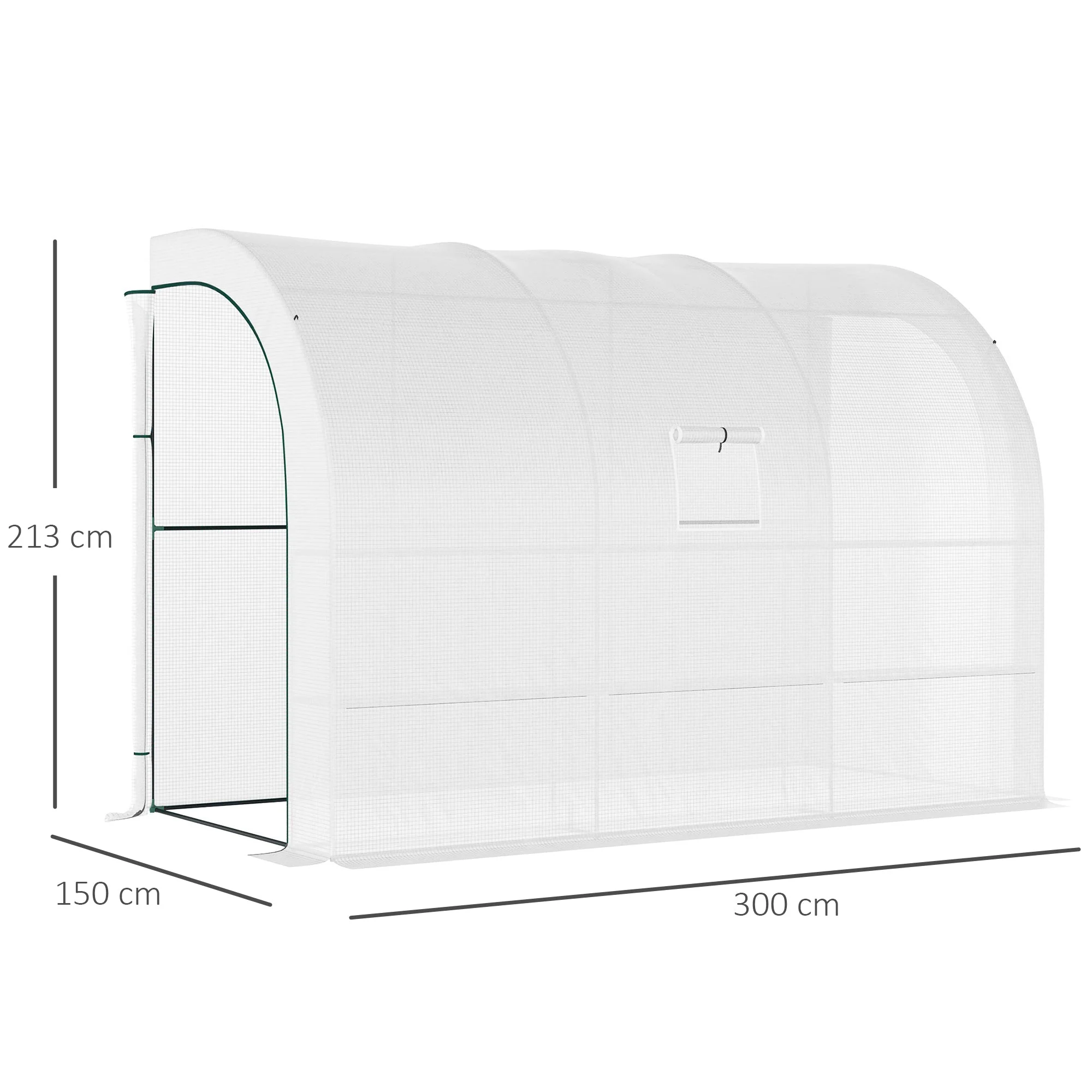Greenhouse with Shelves, Windows, Winterproof 300x150x213cm Steel Foil, White - Image 3