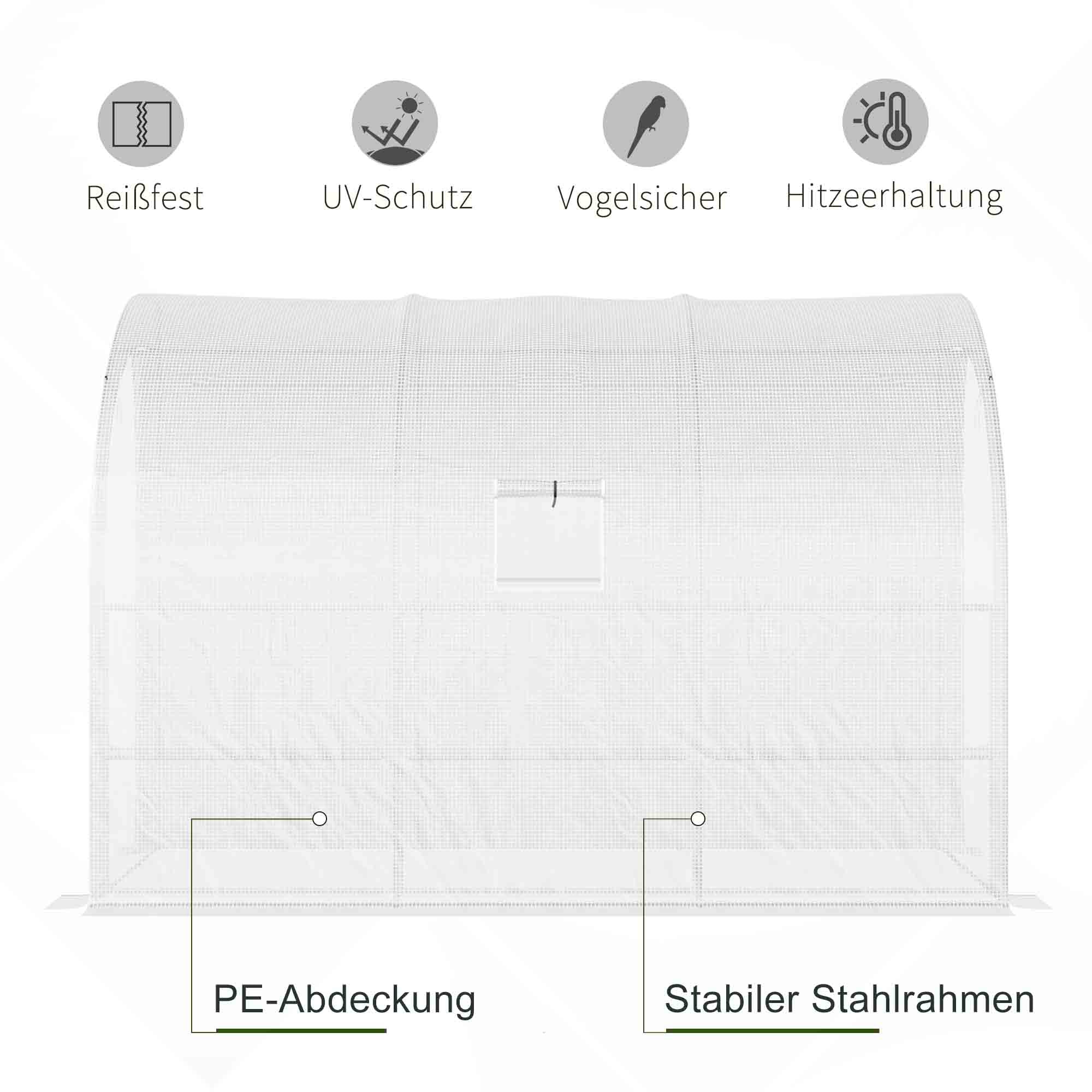Greenhouse with Shelves, Windows, Winterproof 300x150x213cm Steel Foil, White - Image 5