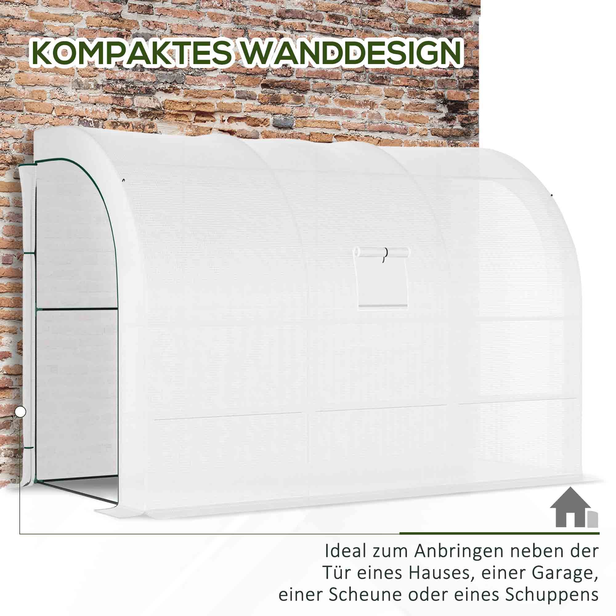 Greenhouse with Shelves, Windows, Winterproof 300x150x213cm Steel Foil, White - Image 6