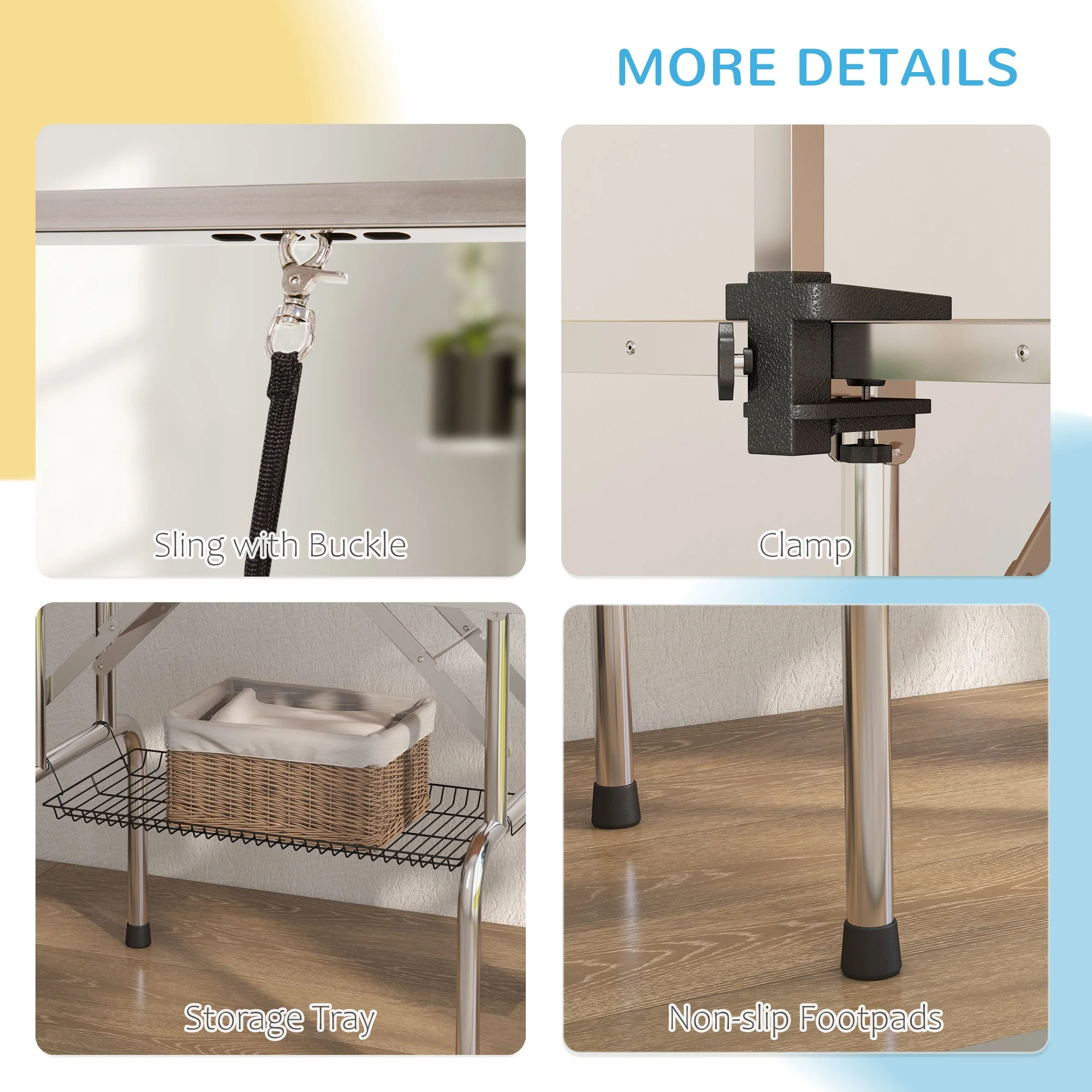 Grooming Table, Height Adjustable Foldable with Basket, Black - Image 6