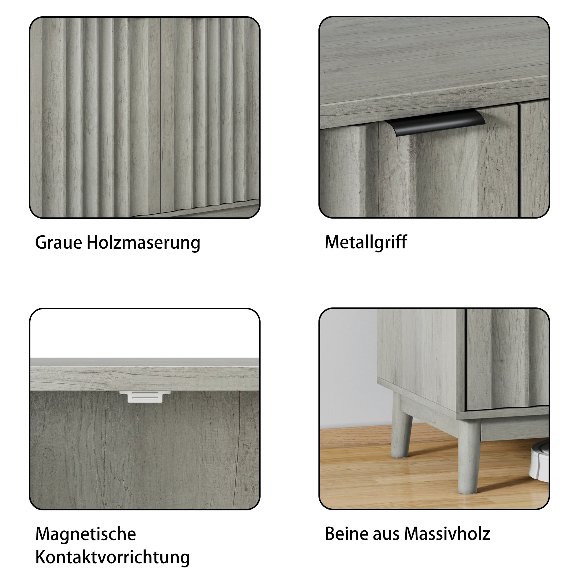 Grooved Edge Cabinet, Independent Wash Buffet with Adjustable Shelves, Wooden, Gray - Image 10