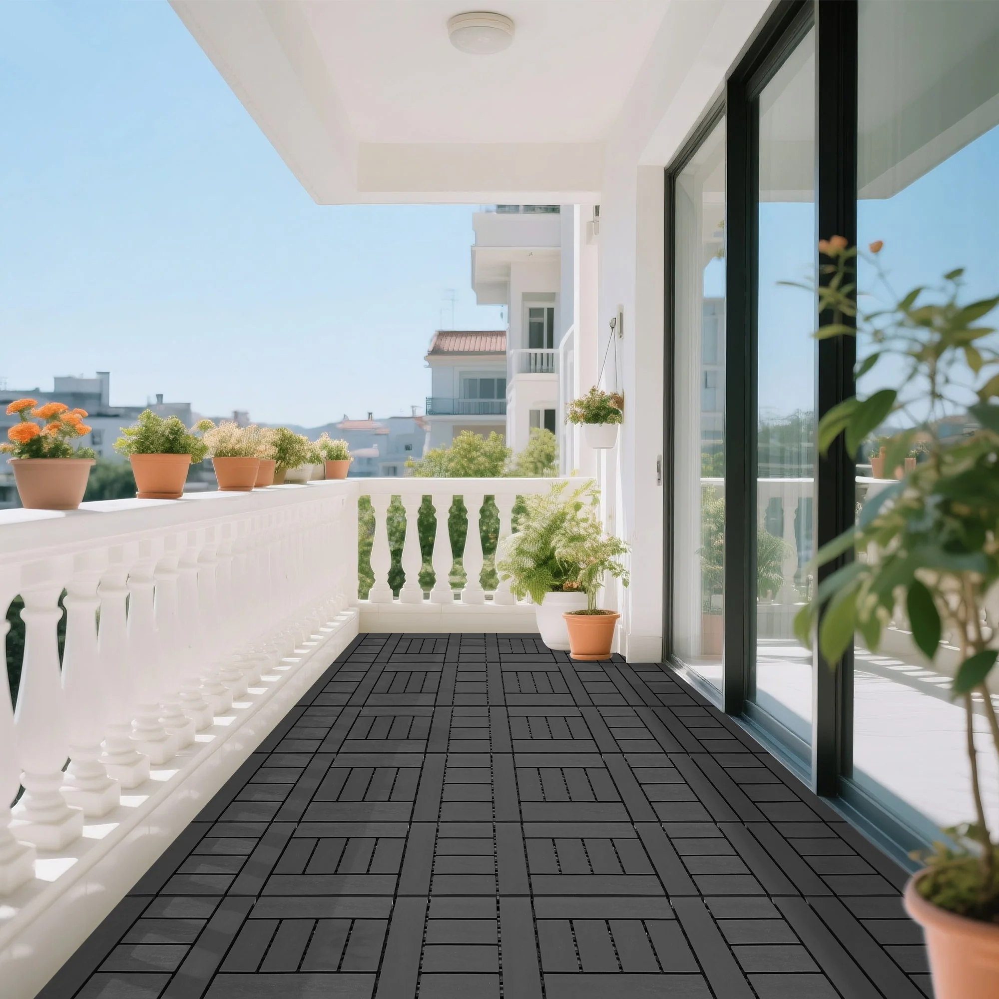 H Style 12" Patio Deck Tiles DIY Interlocking Indoor Outdoor Floor Tile 44pcs DARK GRAY - Image 10