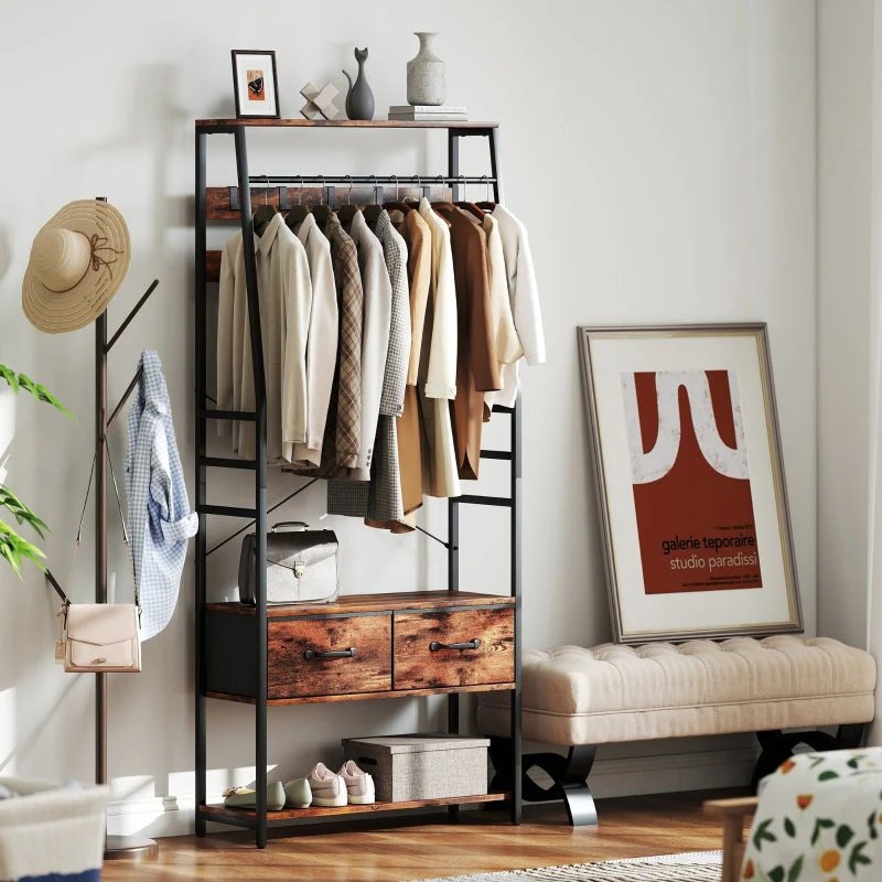 Hall Tree with Bench, Shoe Rack & 2 Drawers - Brown - Image 8