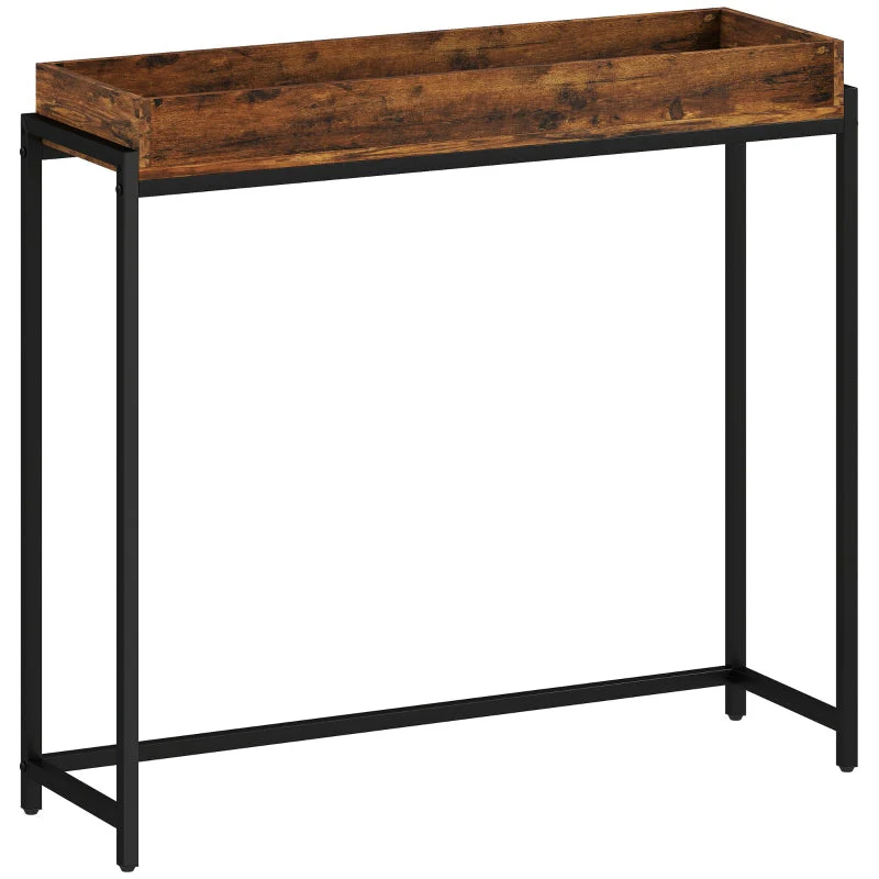 Hallway Console Table Narrow with Metal Frame Rustic Brown - Image 2