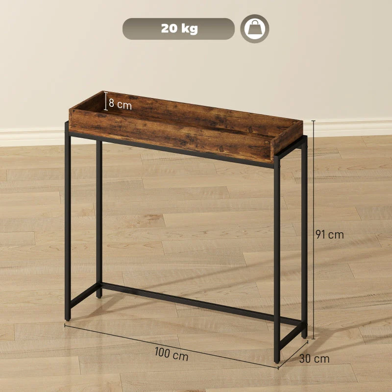 Hallway Console Table Narrow with Metal Frame Rustic Brown - Image 3